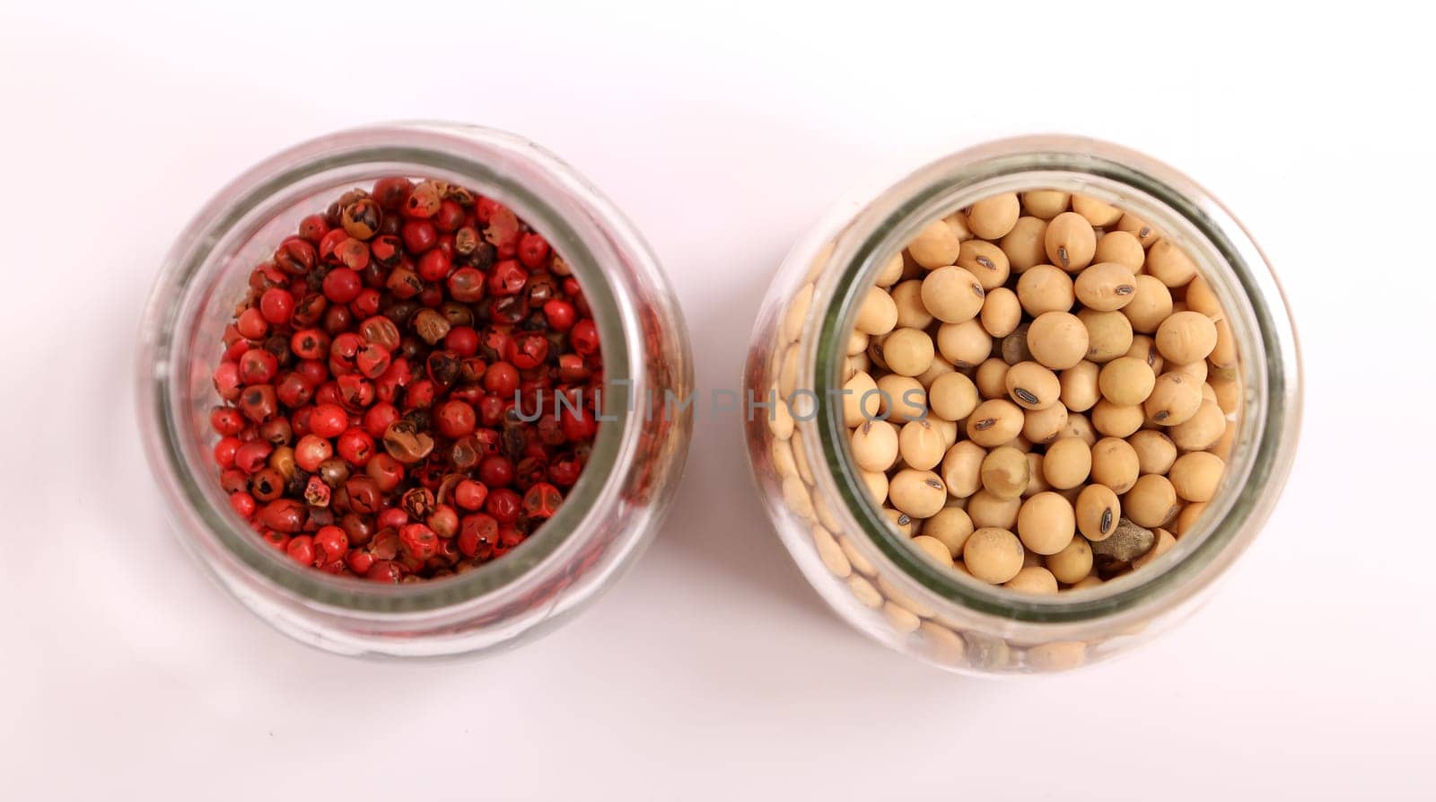 Variety of spices in a glass pot..