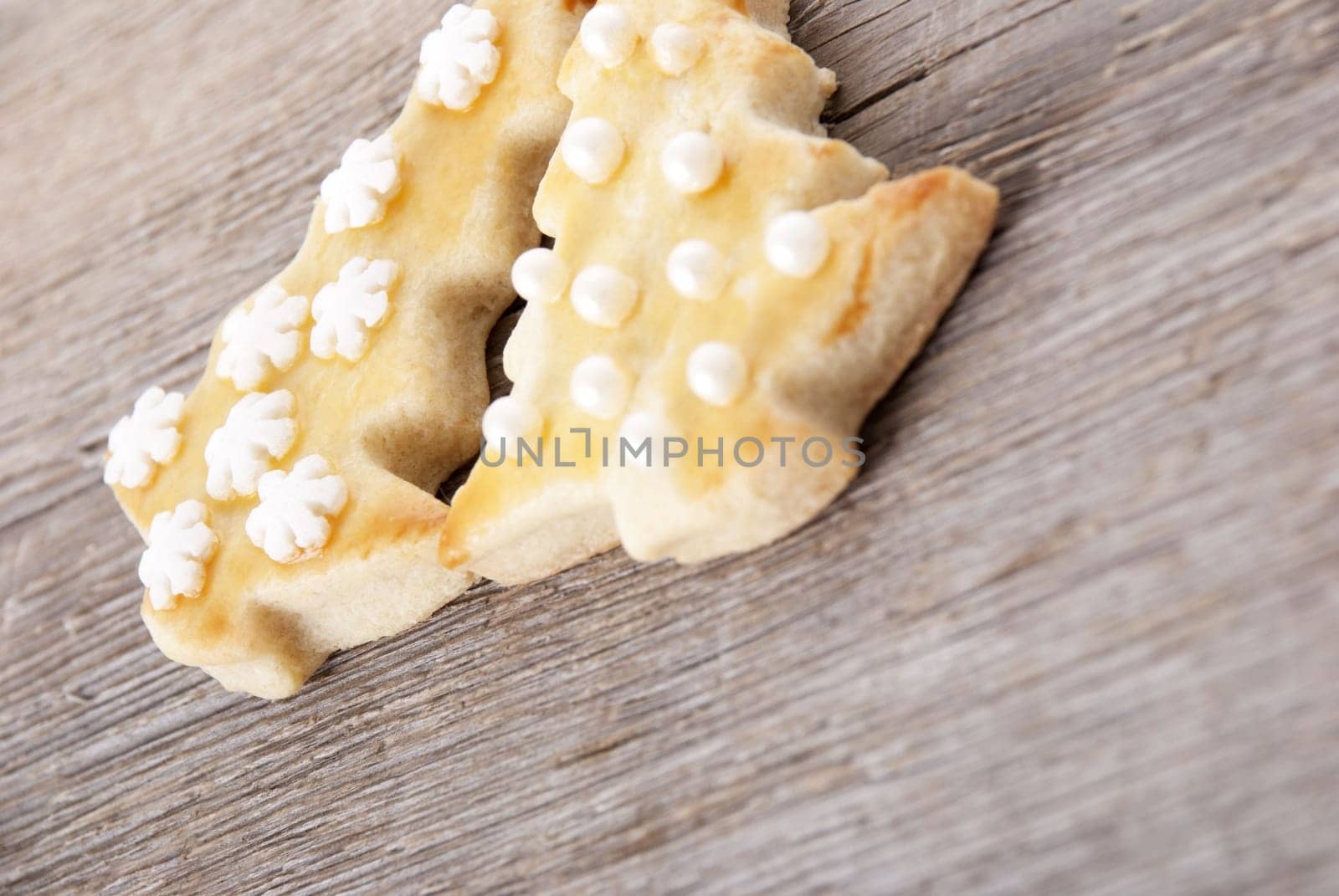 christmas cookies on wood as background