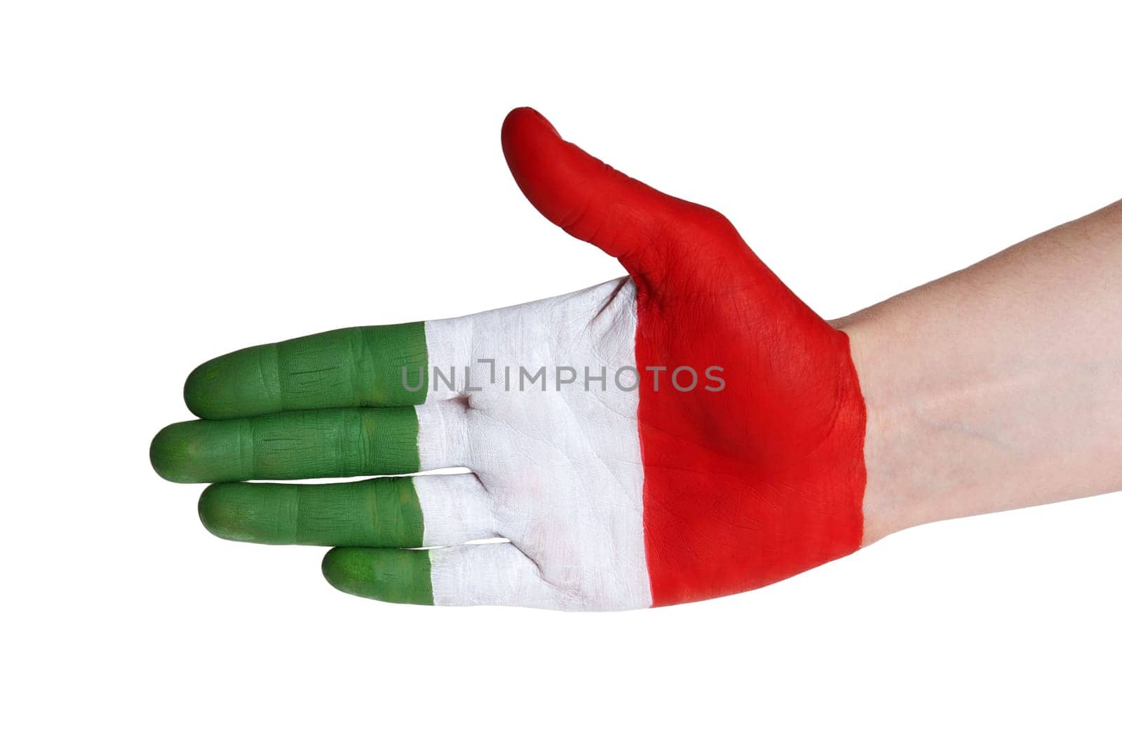 an italian handshake painted on a hand, isolated