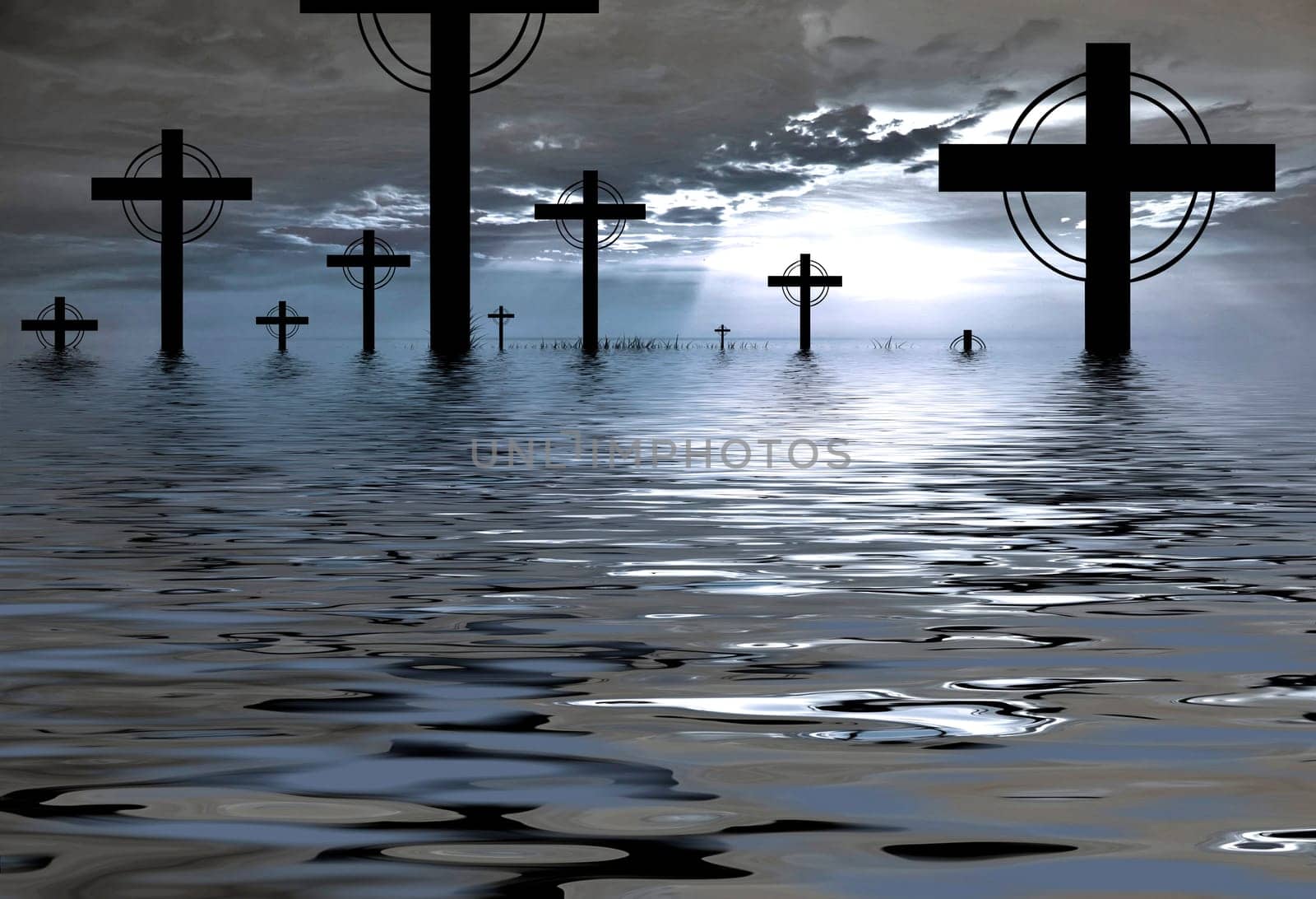 cross silhouette and the clouds at sunset.