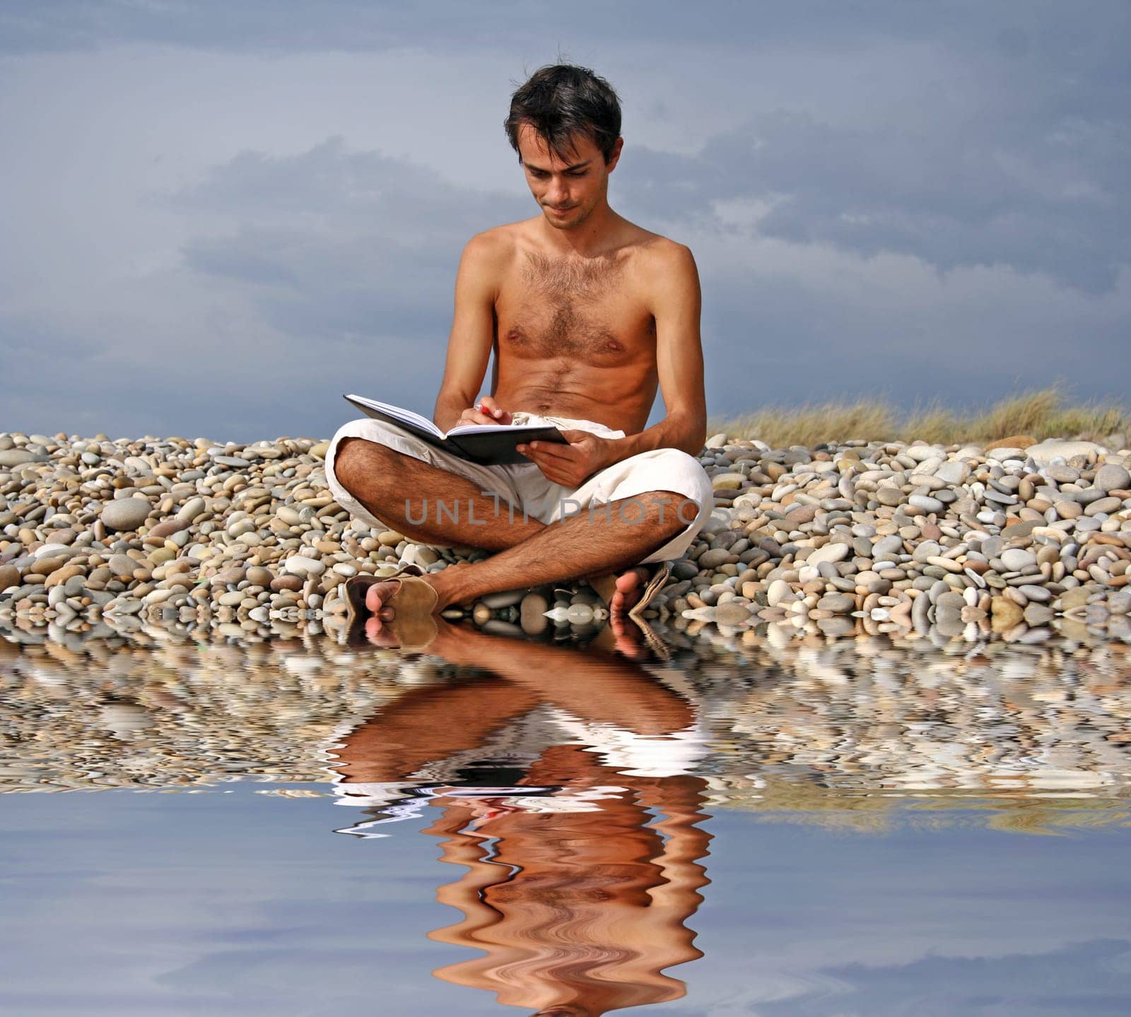 reading a book in the beach