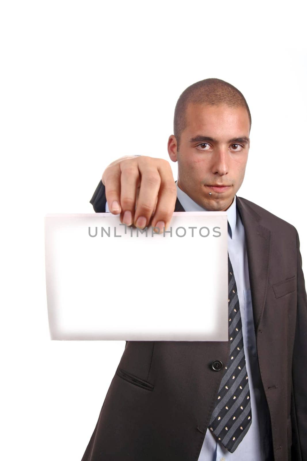 business man with an empty white card