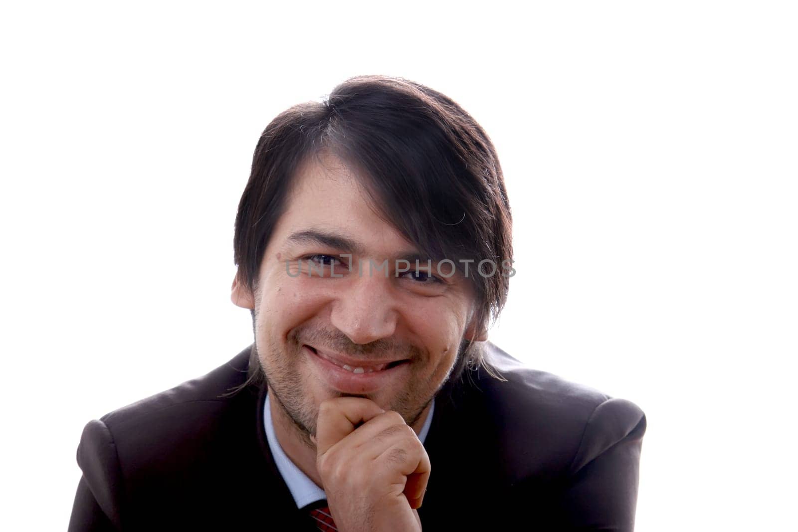 Young business men portrait on white.