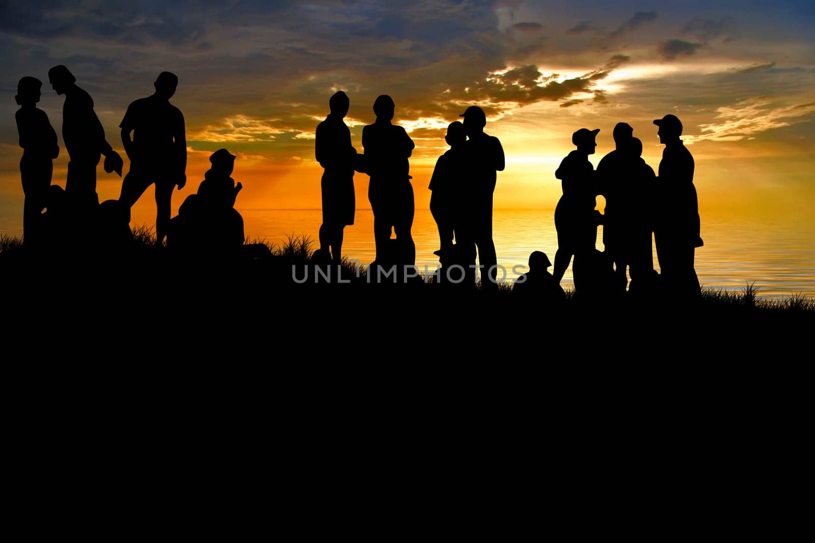 Young people enjoy in park at sunset