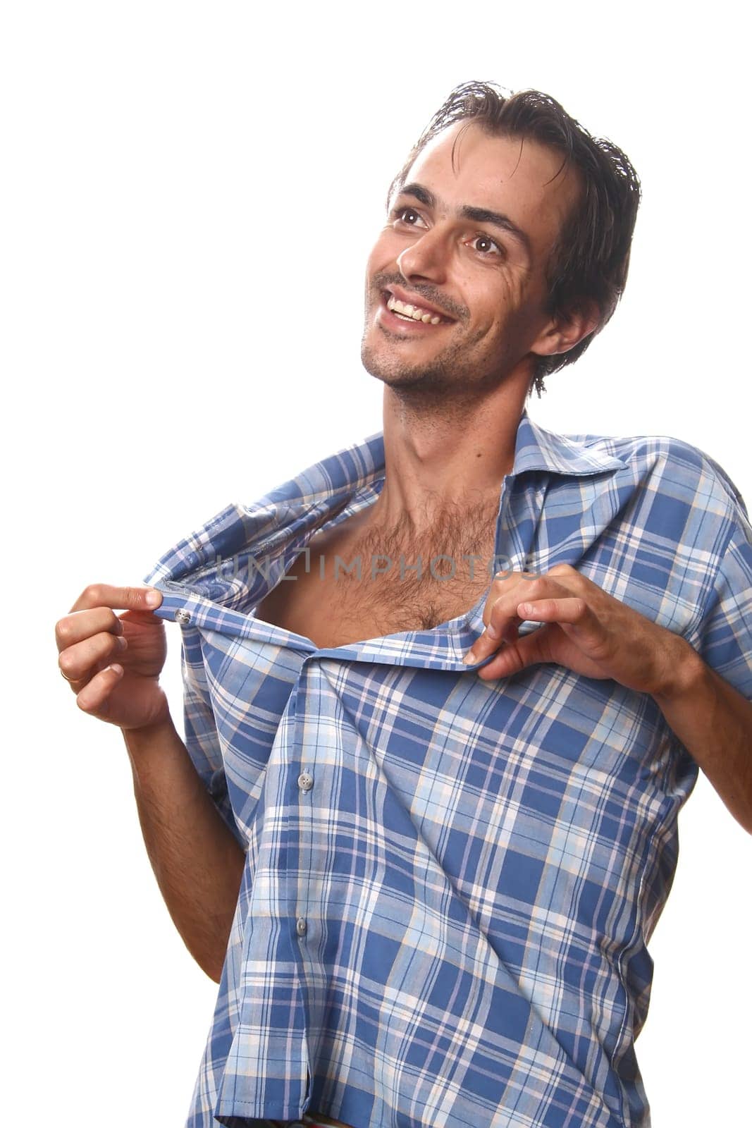 young casual man portrait in a white background