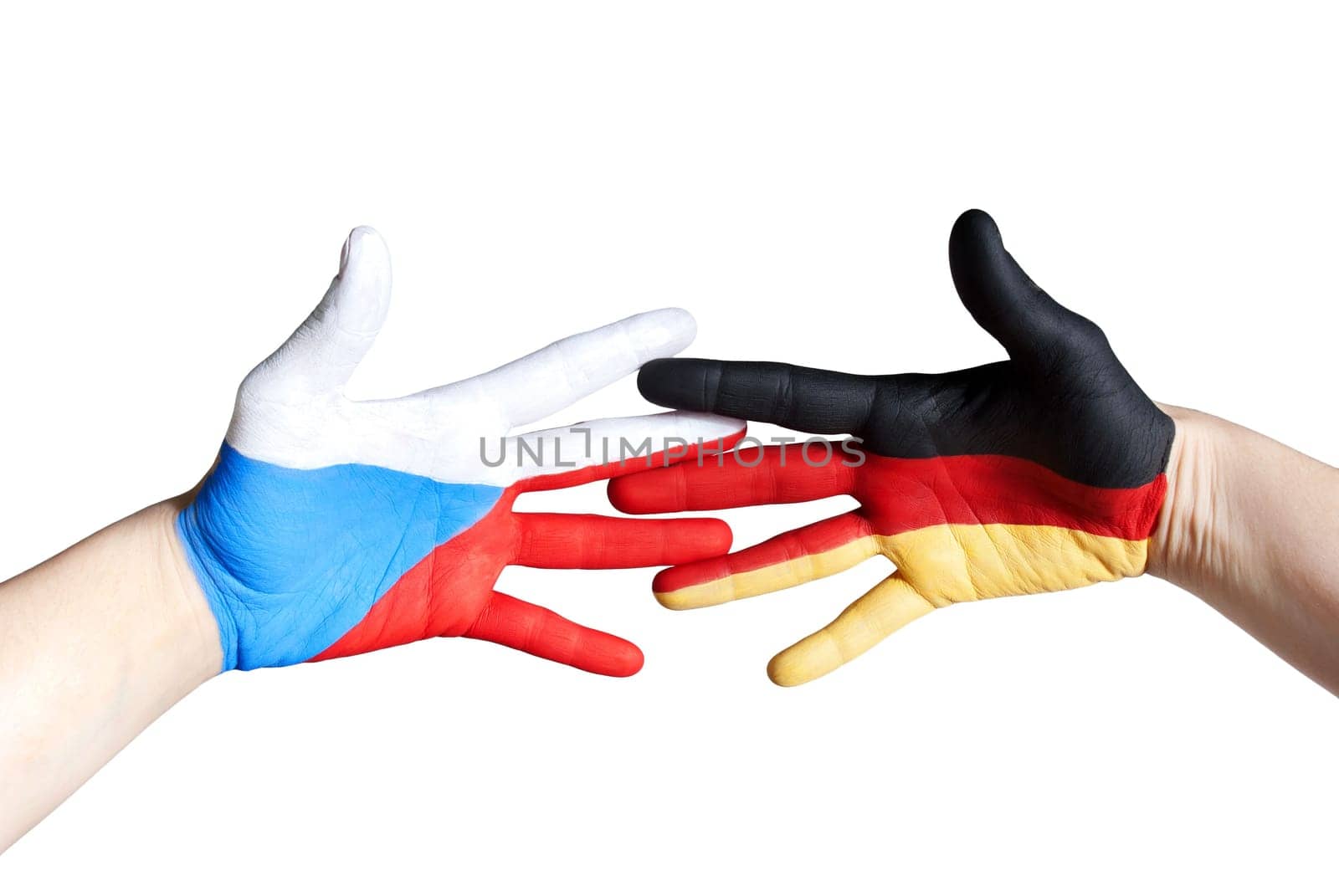 a czech and a german hand symbolizing unity