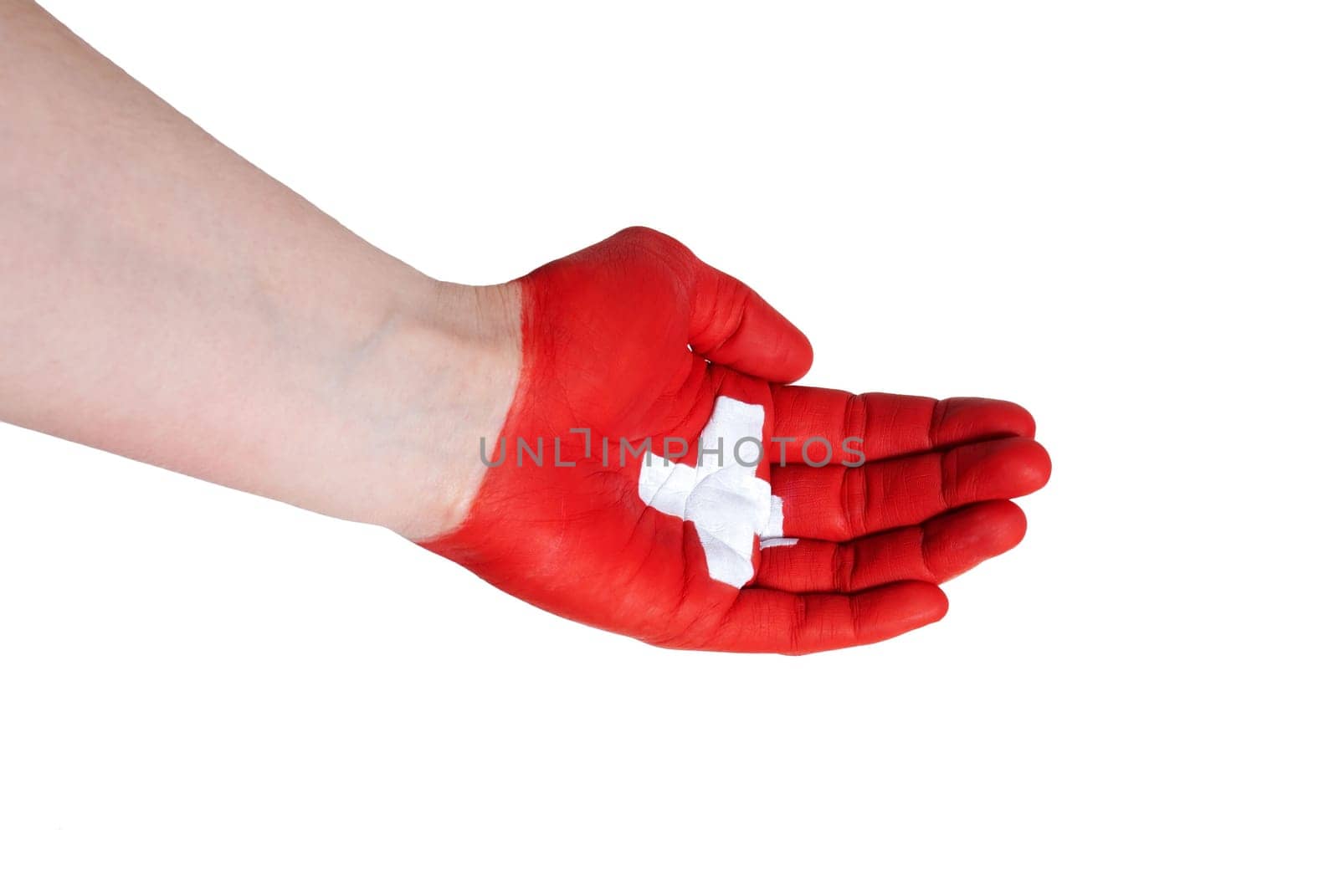 swiss support or help symbolized by a hand, isolated
