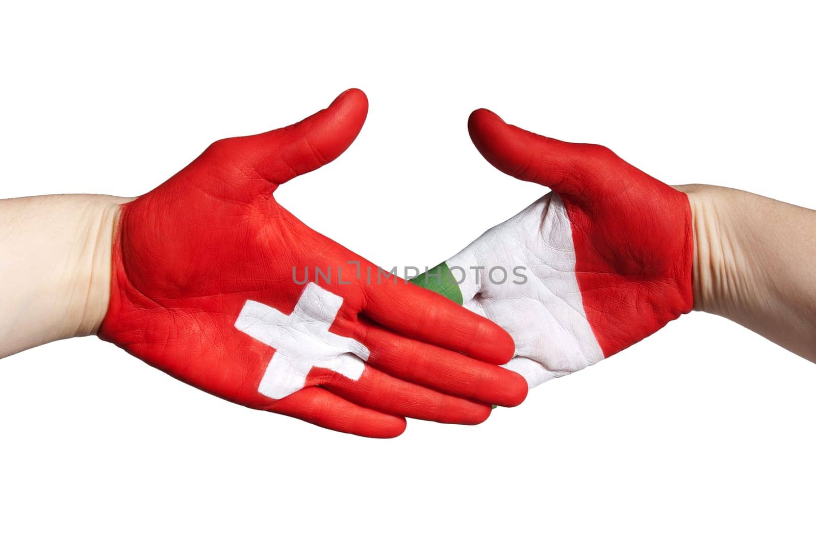 a handclap between switzerland and italy, isolated