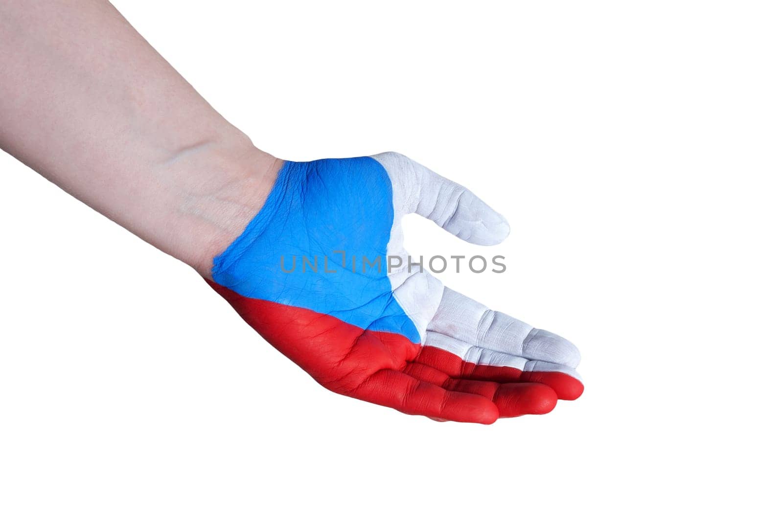 a hand in the colors of the czech republic, isolated