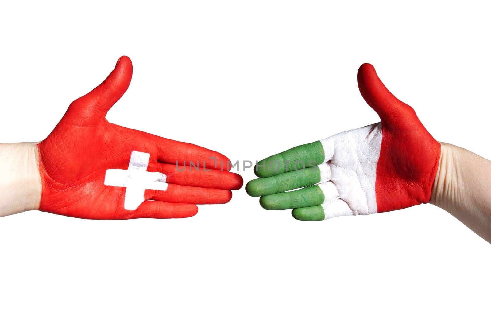 a handshake between italy and switzerland, isolated