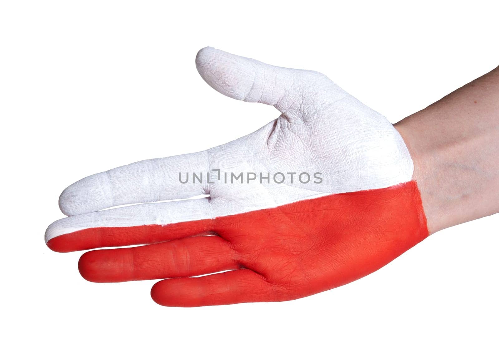 a hand with the polish flag painted on it