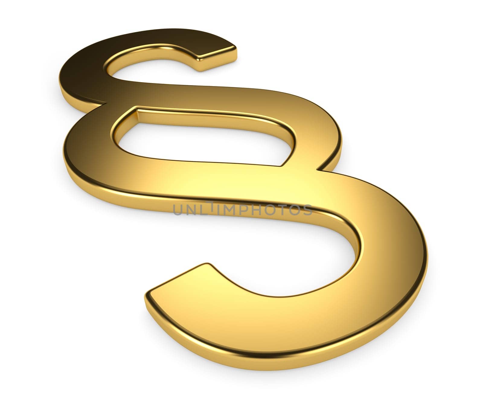 Golden paragraph symbol on white background, 3d render