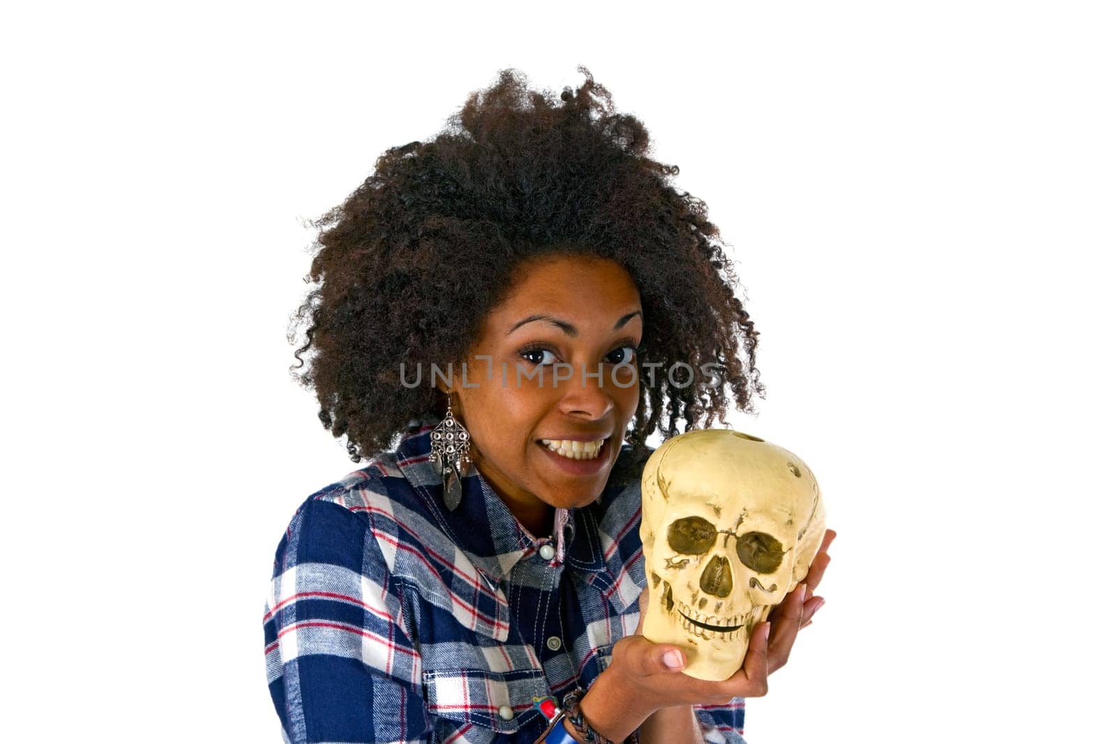 African-American woman with skull - exposed on white background