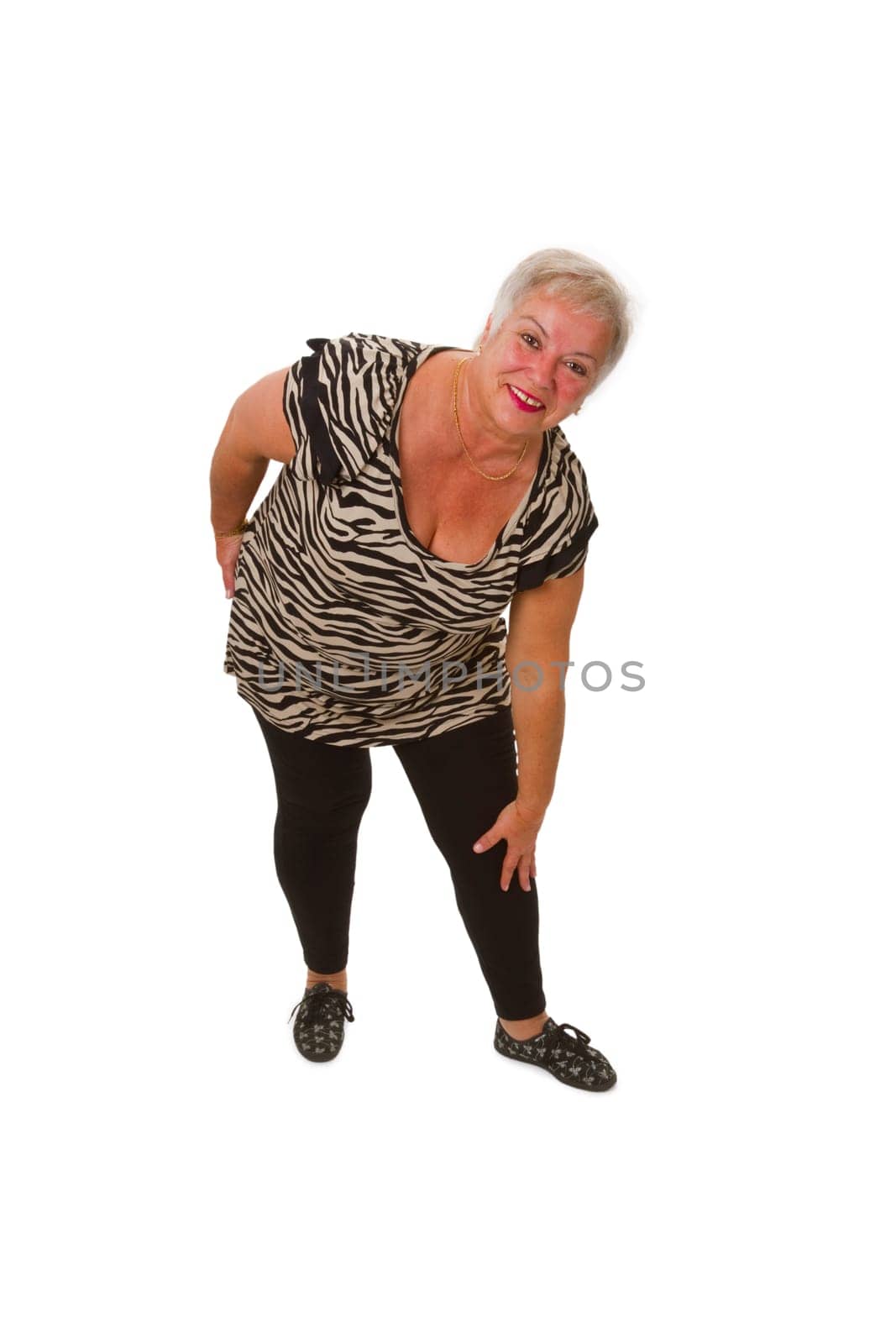 Senior citizen at fitness training - cropped on white background