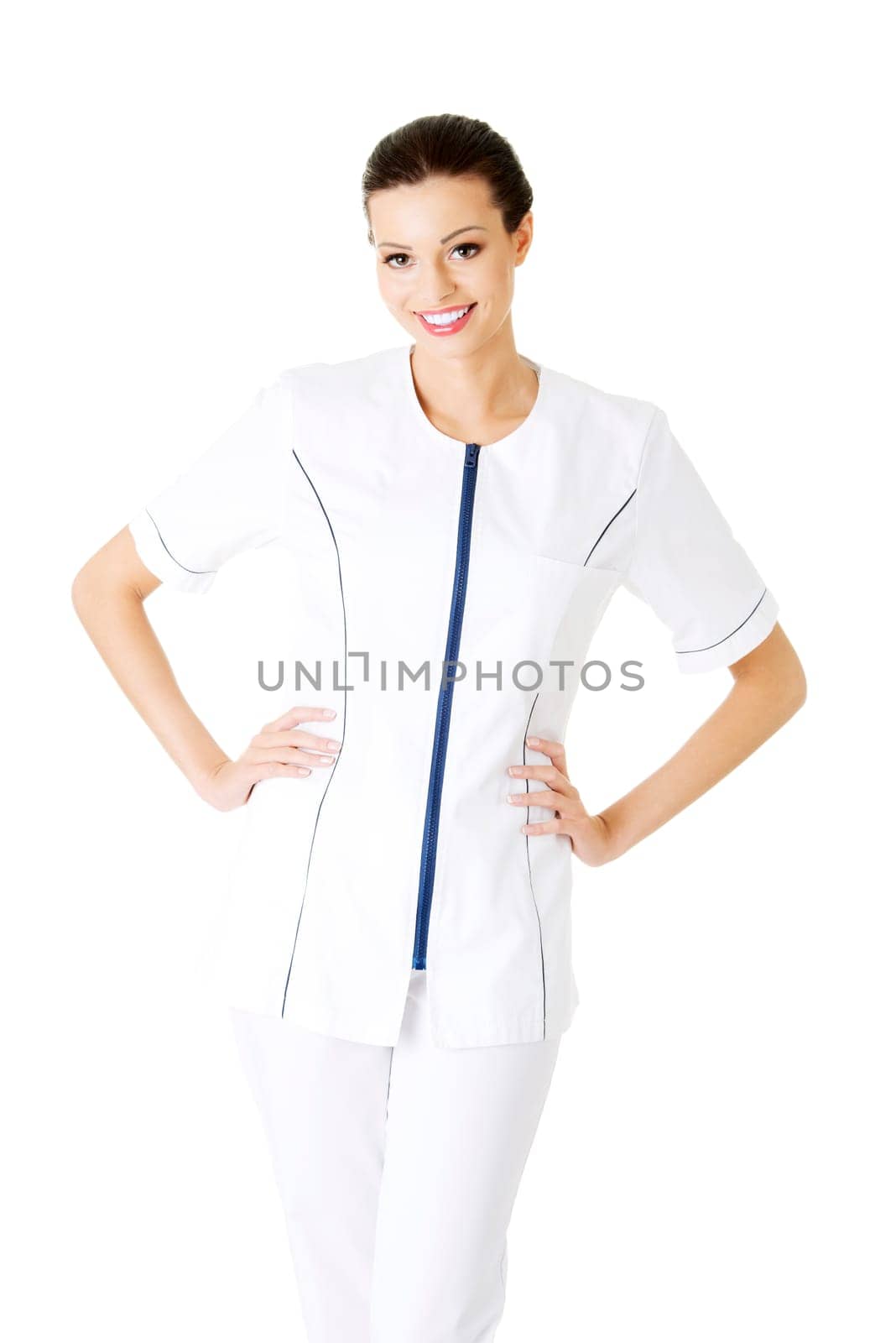 young nurse or female doctor,isolated on white background