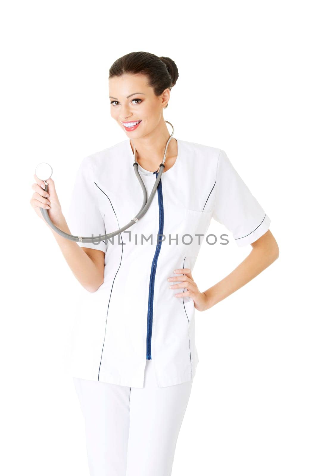 nurse or young doctor standing smiling. isolated on white background.