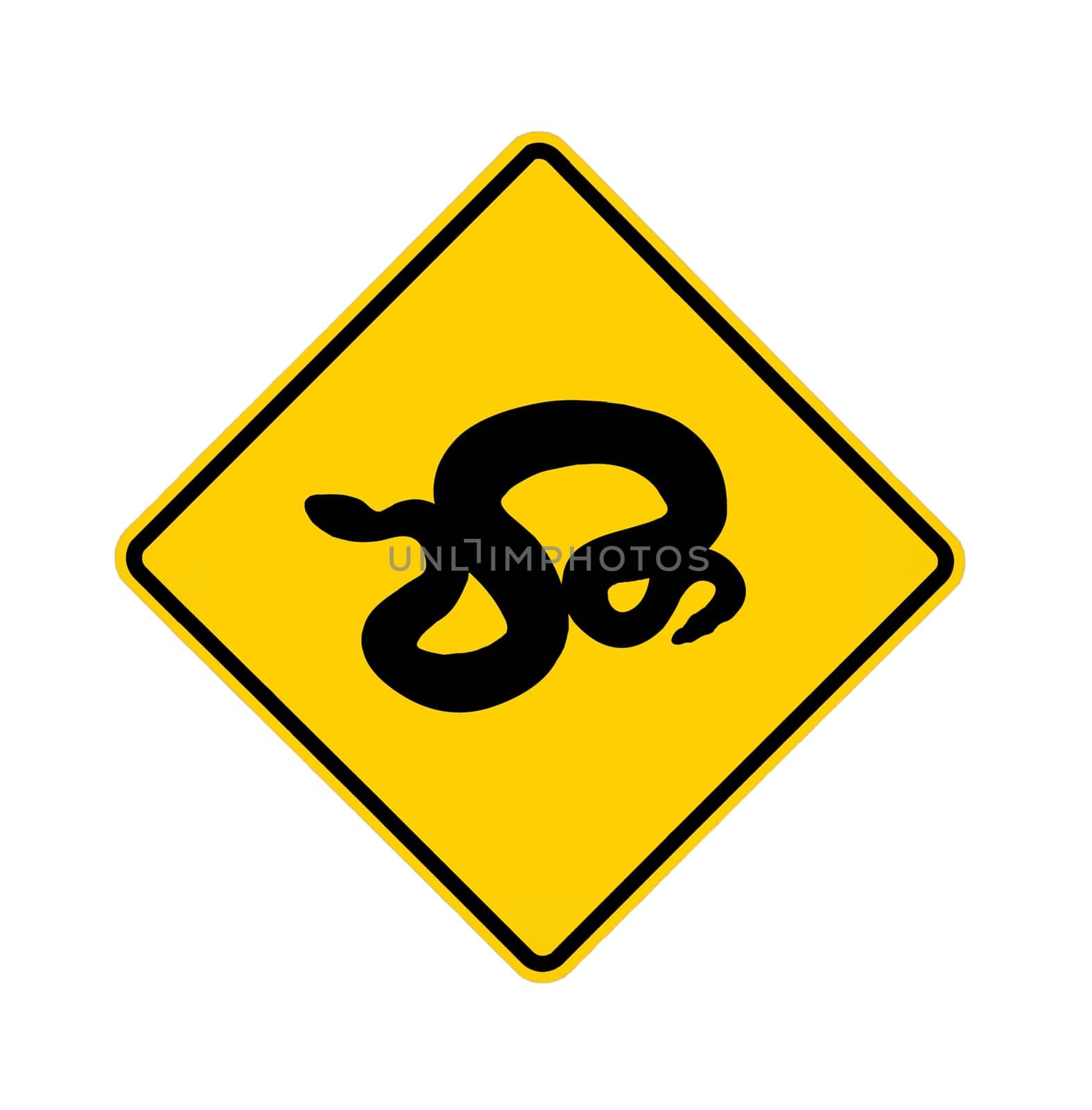 road sign - snake crossing, black on yellow