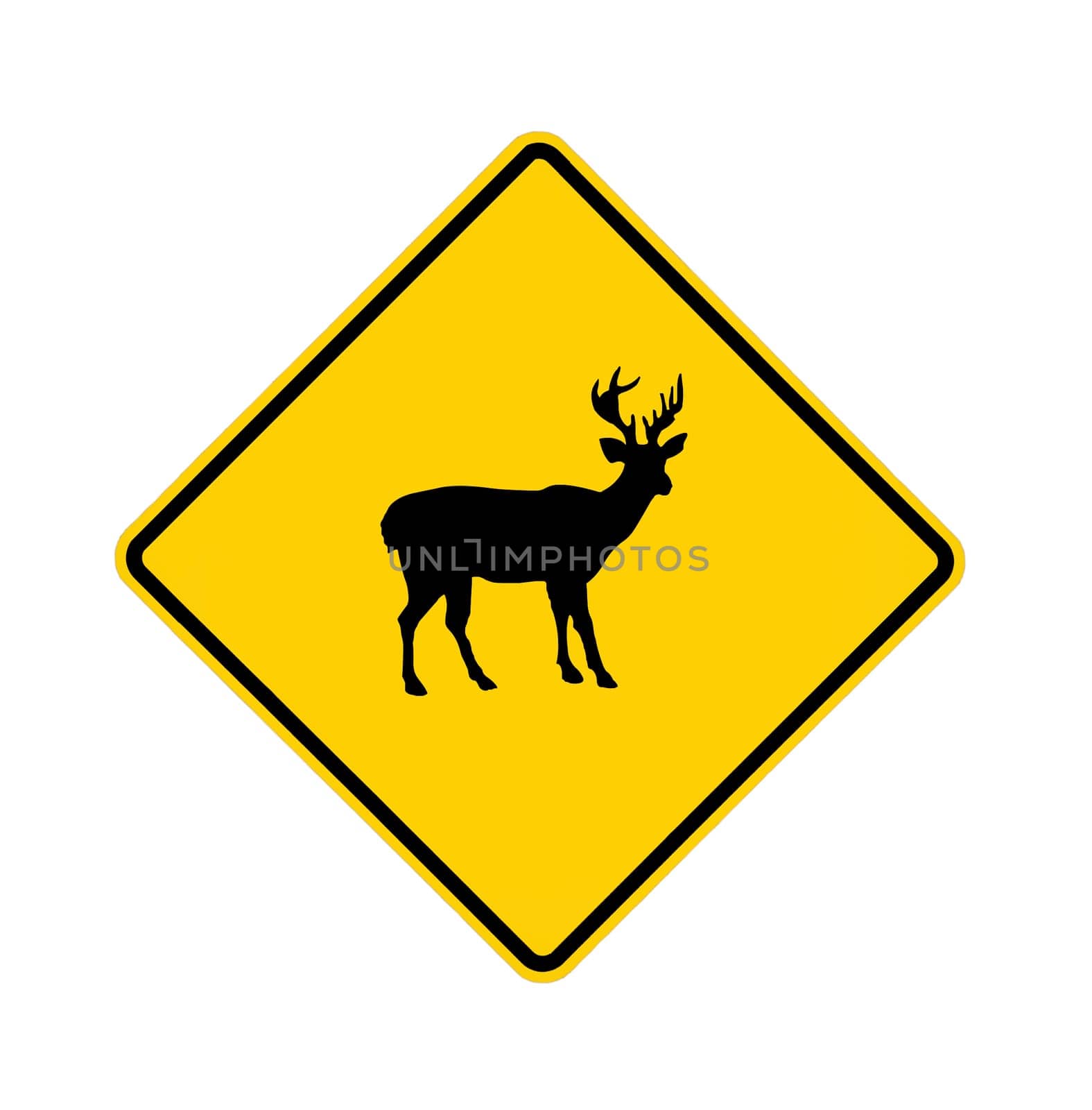 road sign - deer crossing, black on yellow