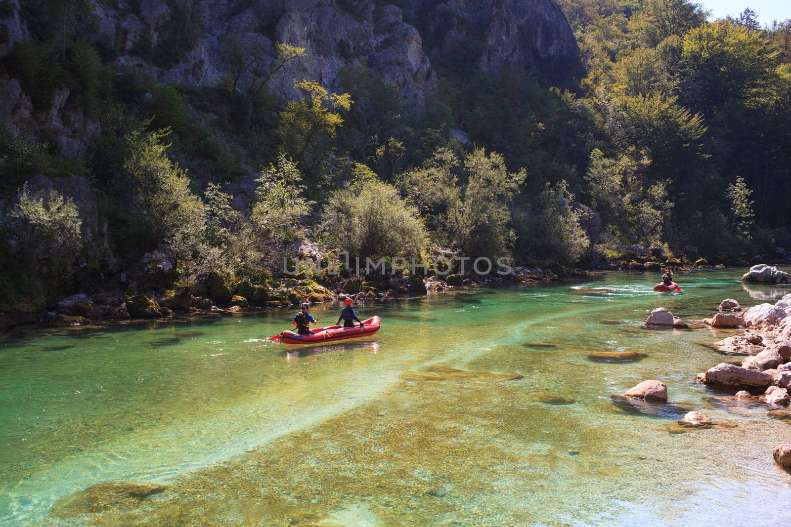 Minirafting in the summer on the Soca river, Slovenia