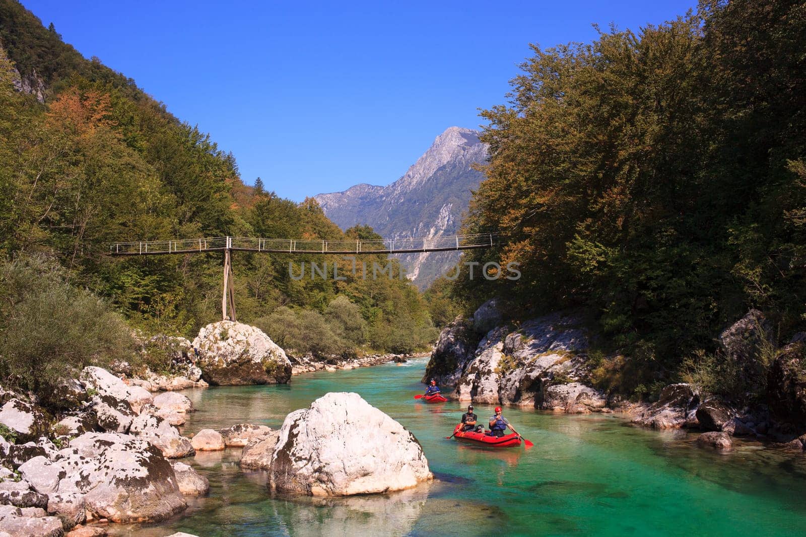 Minirafting in the summer on the Soca river, Slovenia