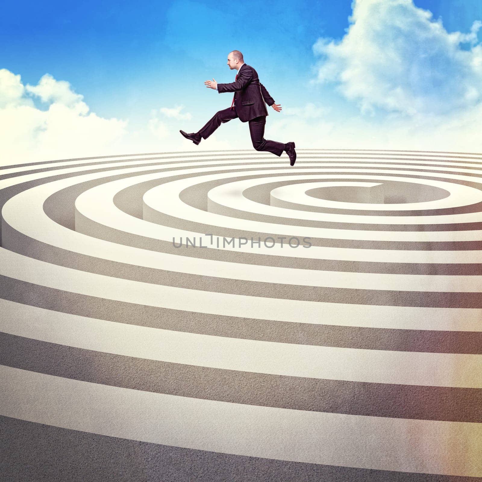 businessman jump on 3d spiral