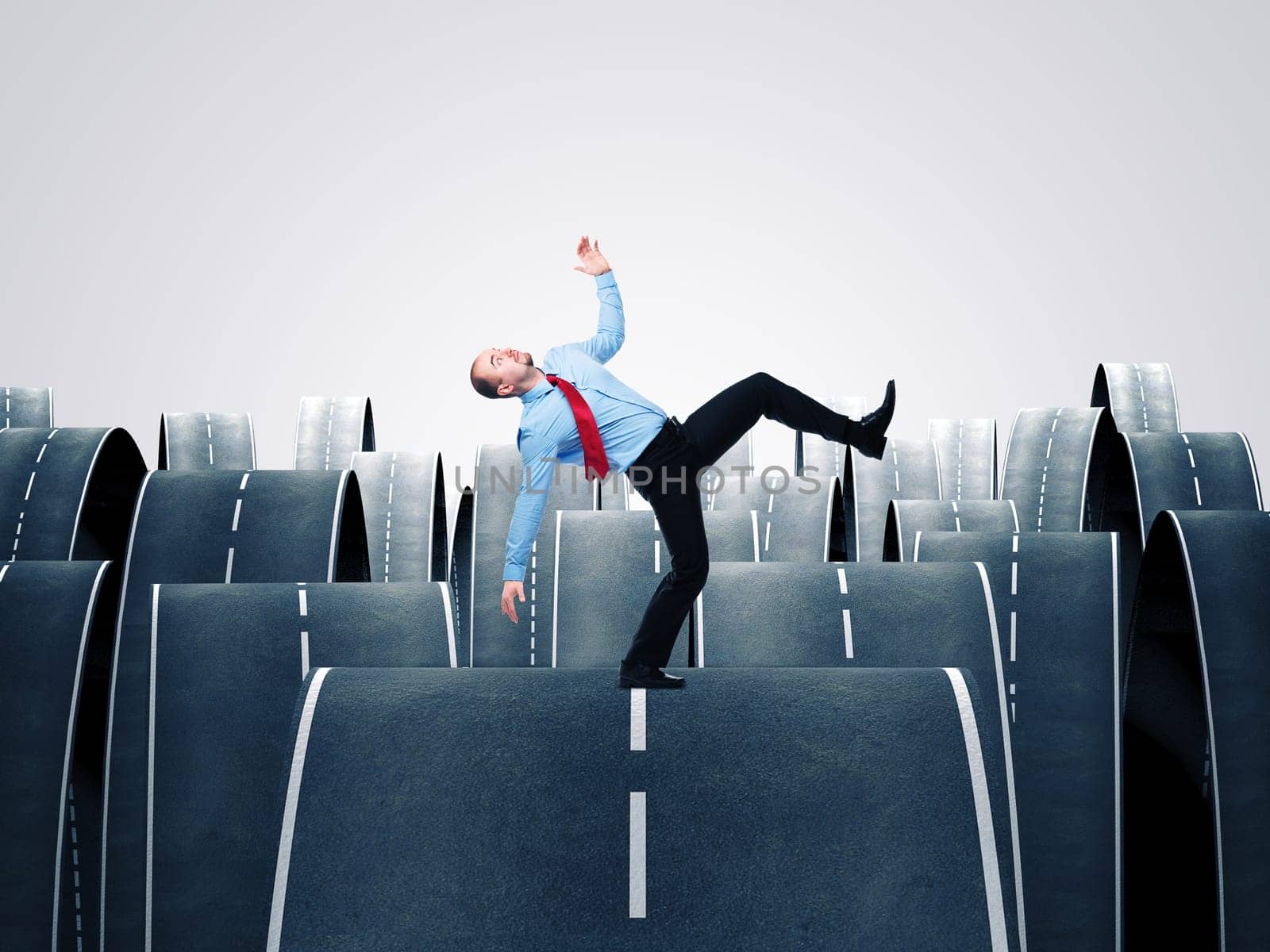man balance himself on 3d ways