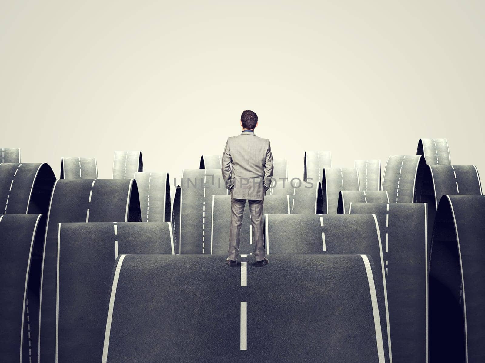 man on 3d abstract asphalt street