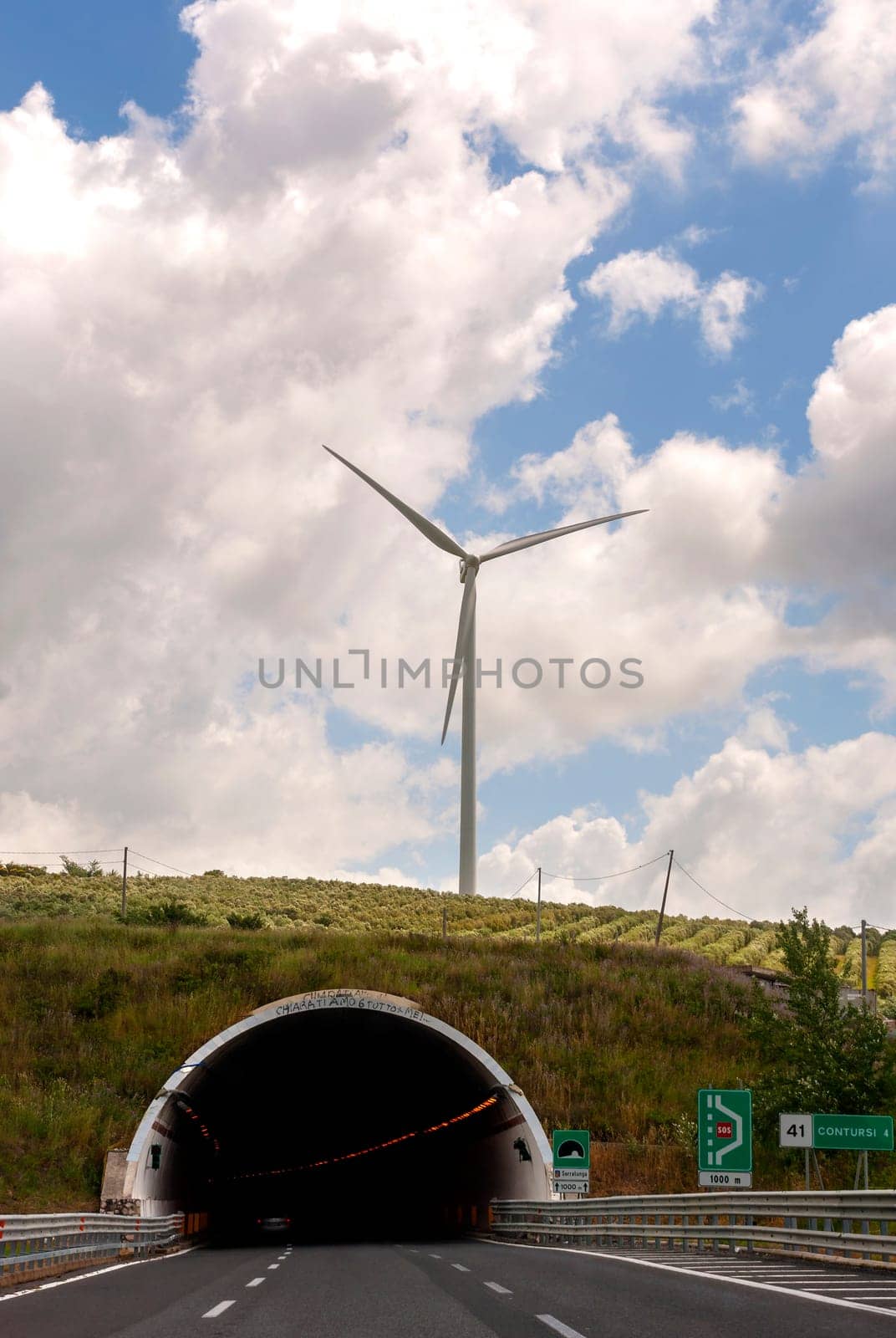 wind turbine above a tunnel in Salerno