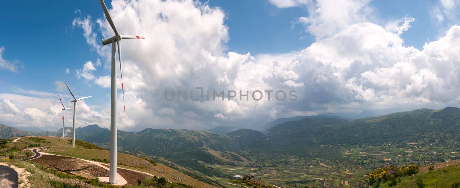 overview of wind turbines in Salerno in Italy