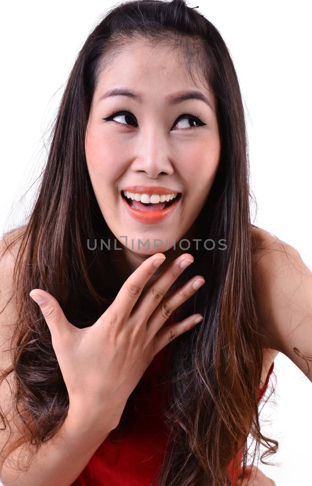 Portrait of a happy woman on a white background