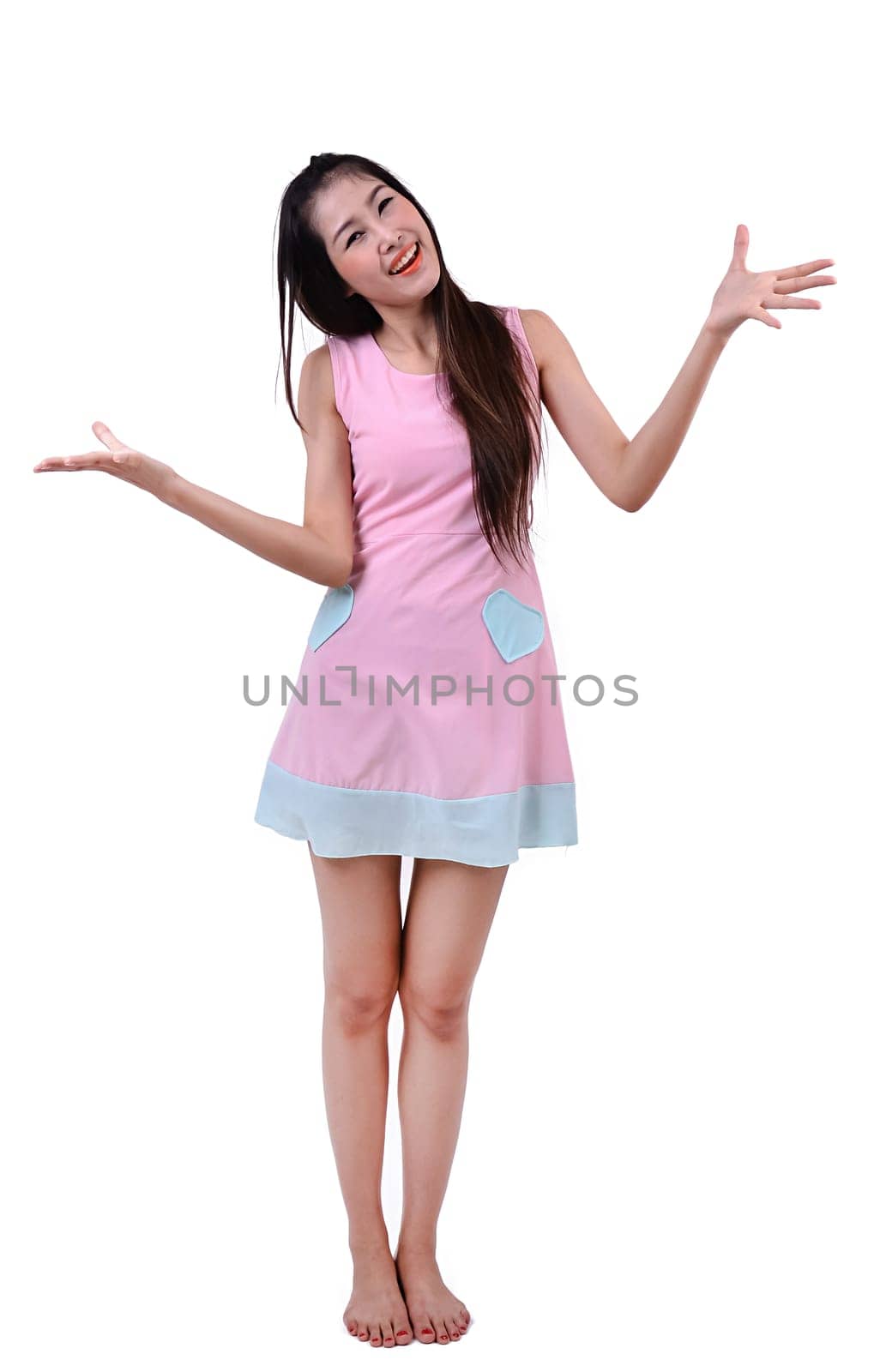 Portrait of a happy woman on a white background