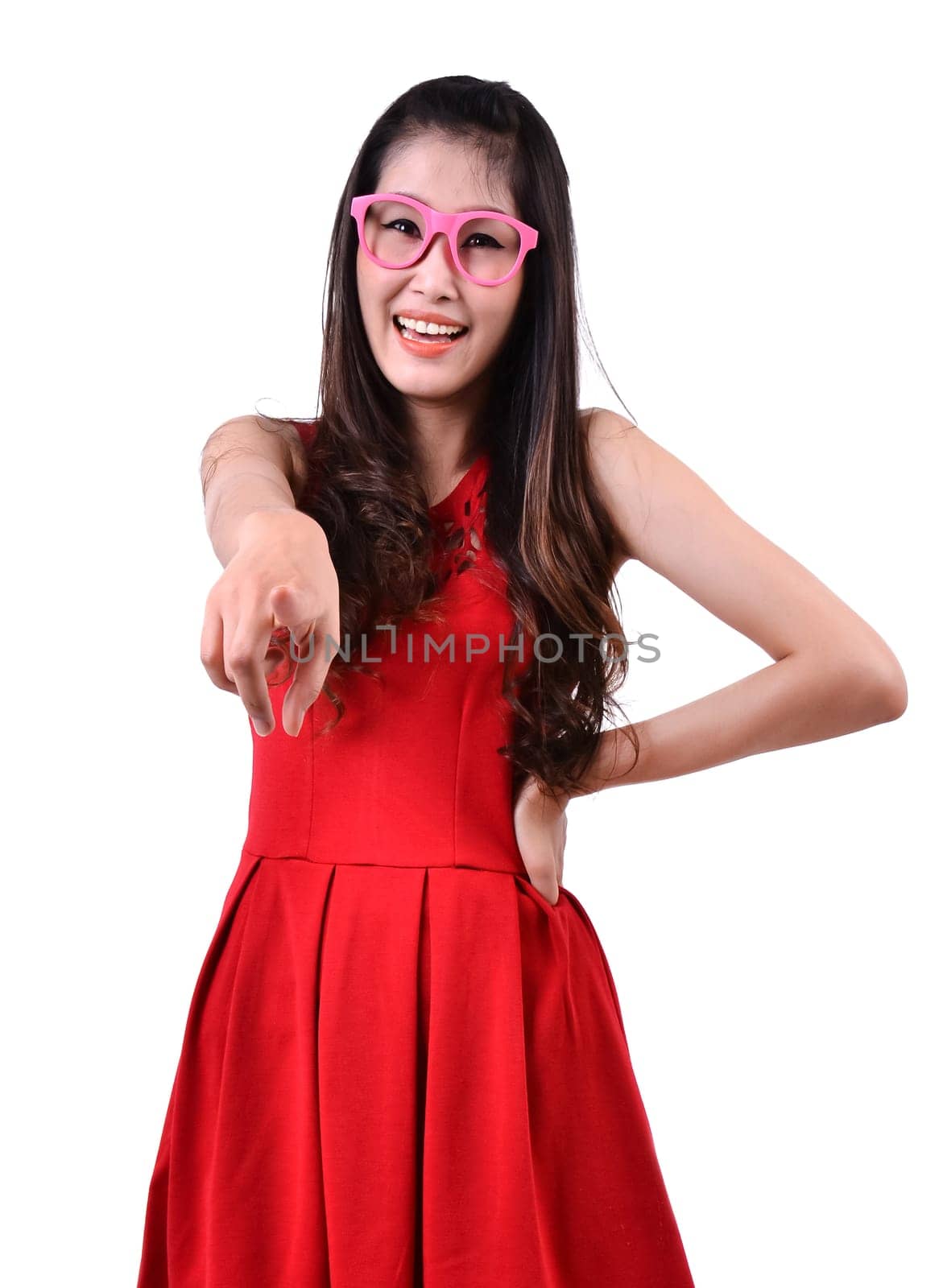 Portrait of a happy woman on a white background