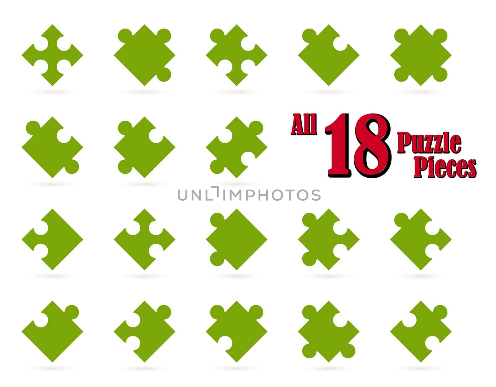 All 18 puzzle pieces - green
