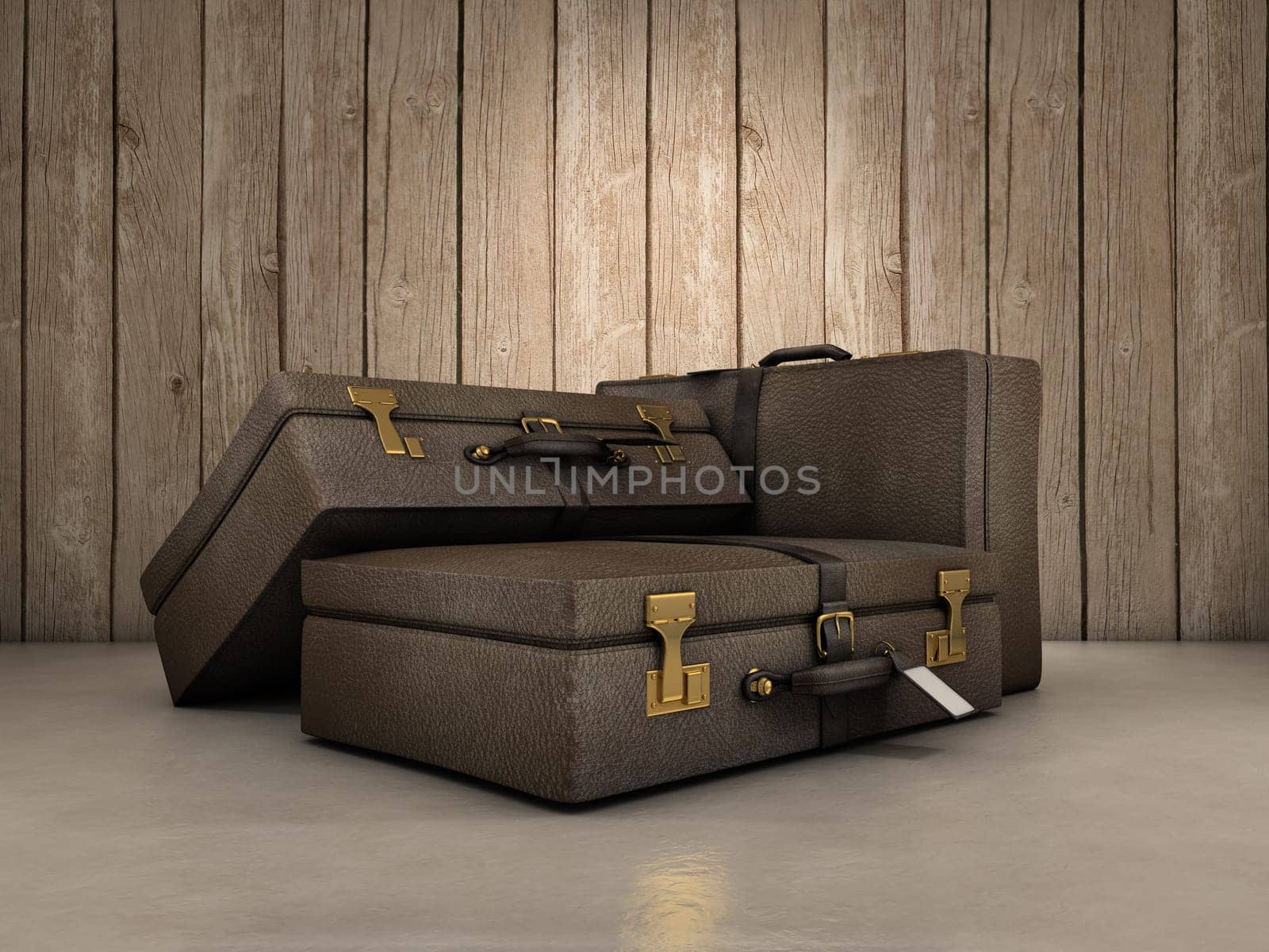 Three leather bags composition over glossy surface