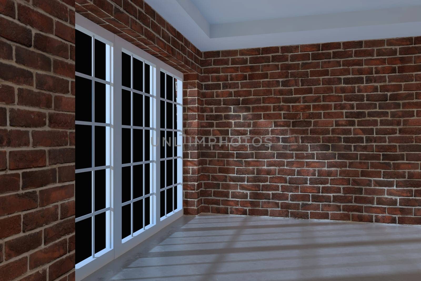 Room with a large window at night