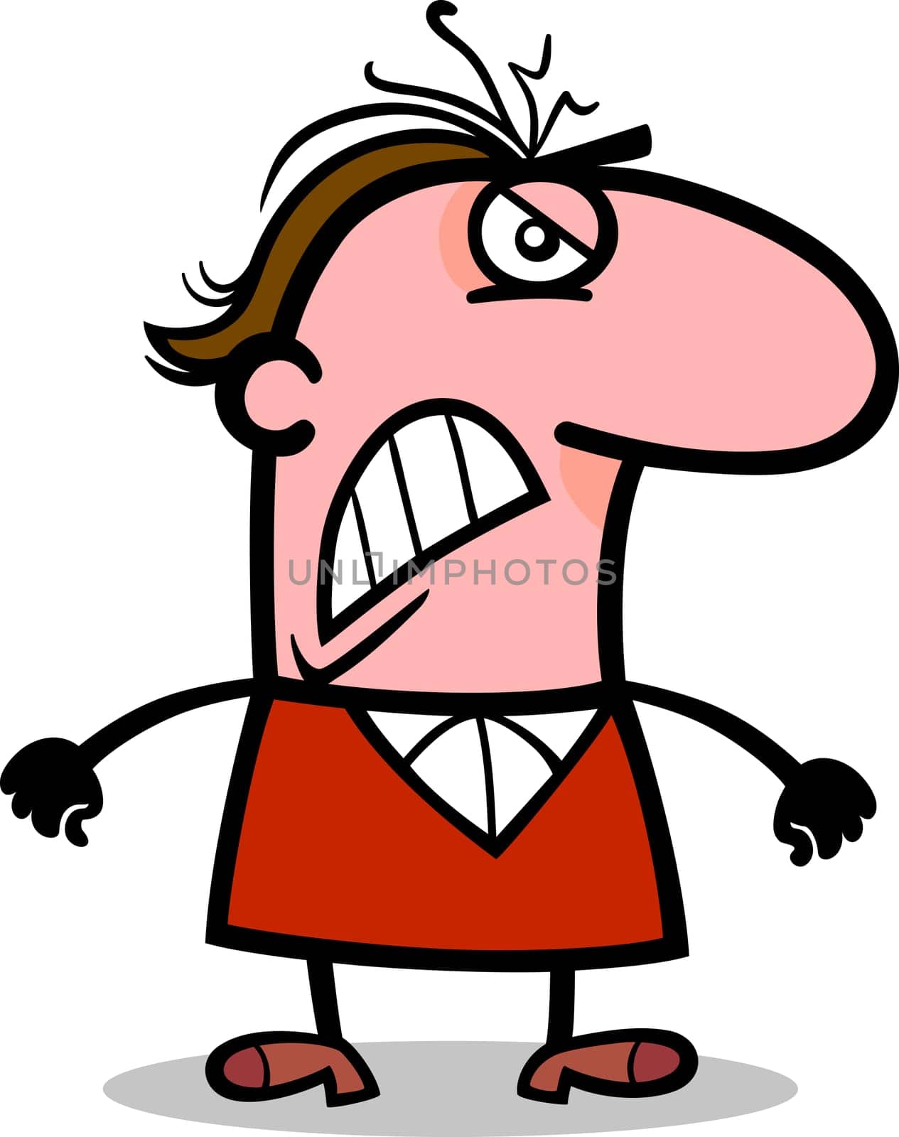 Cartoon Illustration of Funny Angry or Furious Man Comic Character