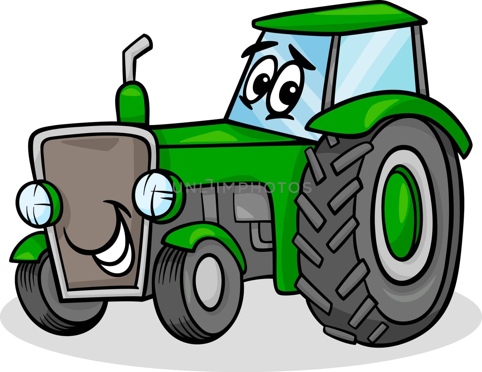 Cartoon Illustration of Funny Farm Tractor Vehicle Comic Mascot Character
