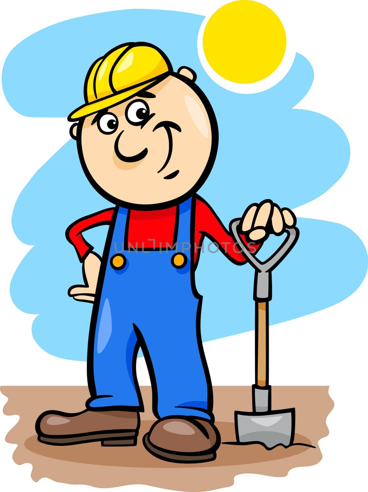 Cartoon Illustration of Man Worker or Workman with Spade or Shovel