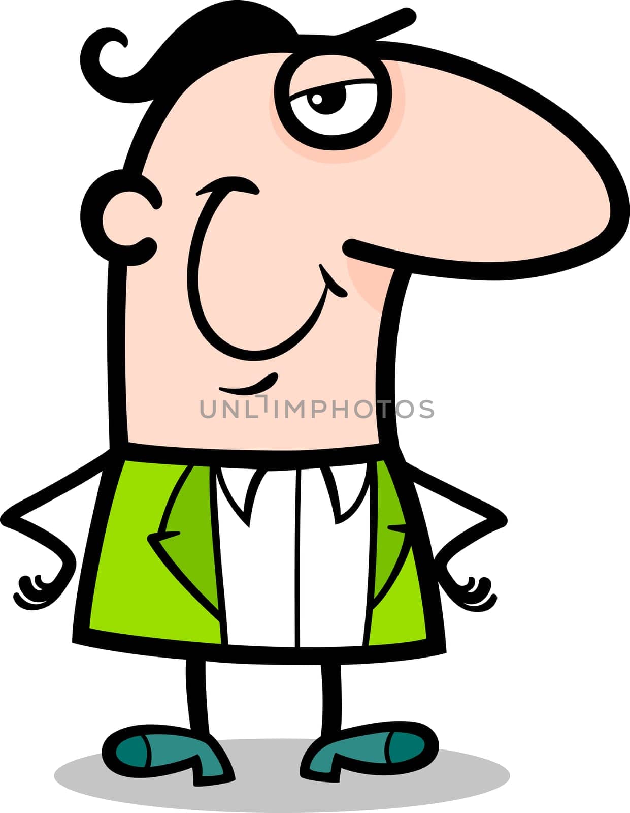 Cartoon Illustration of Funny Glad or Content Man Comic Character