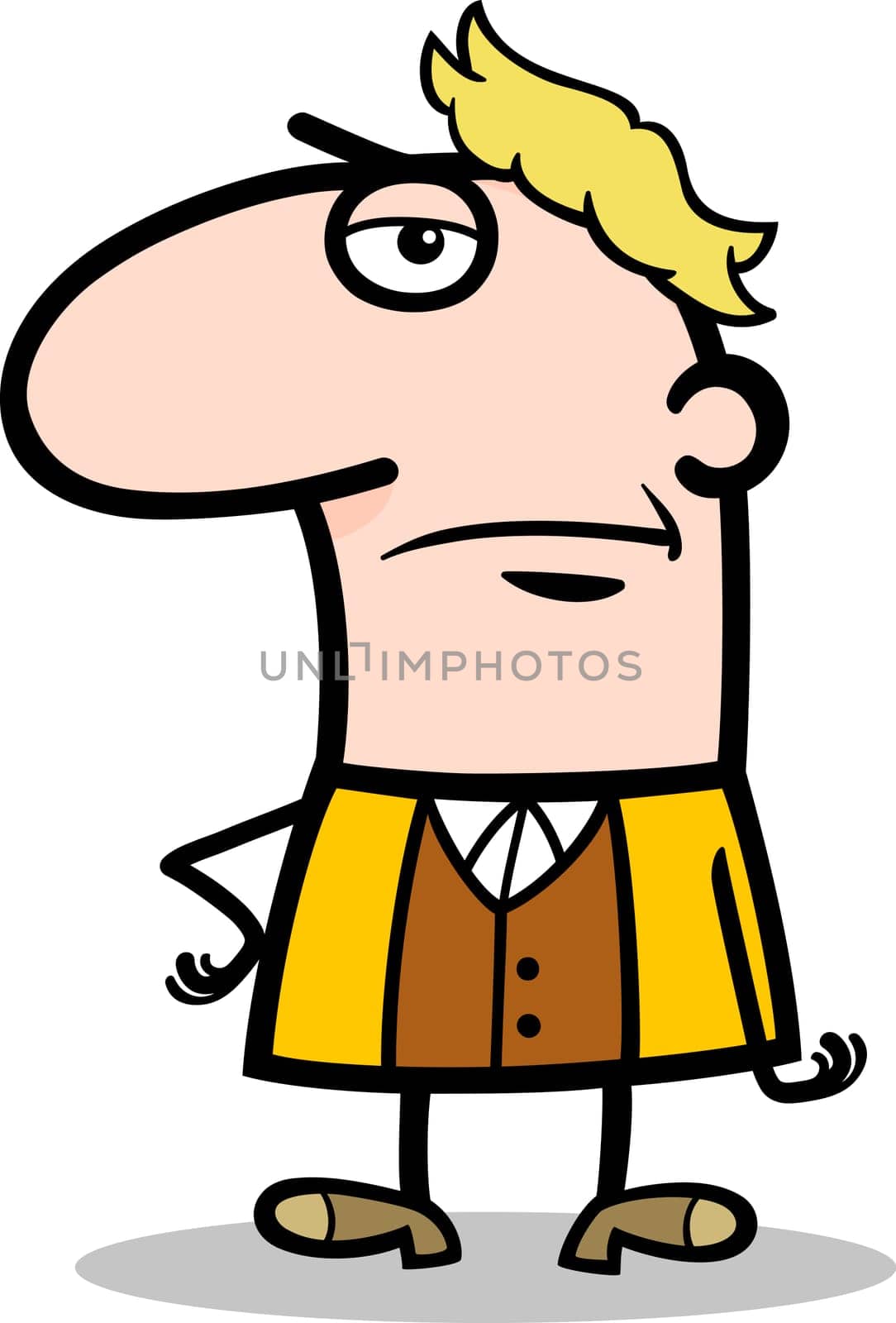 Cartoon Illustration of Funny Skeptic or Calm Man Comic Character