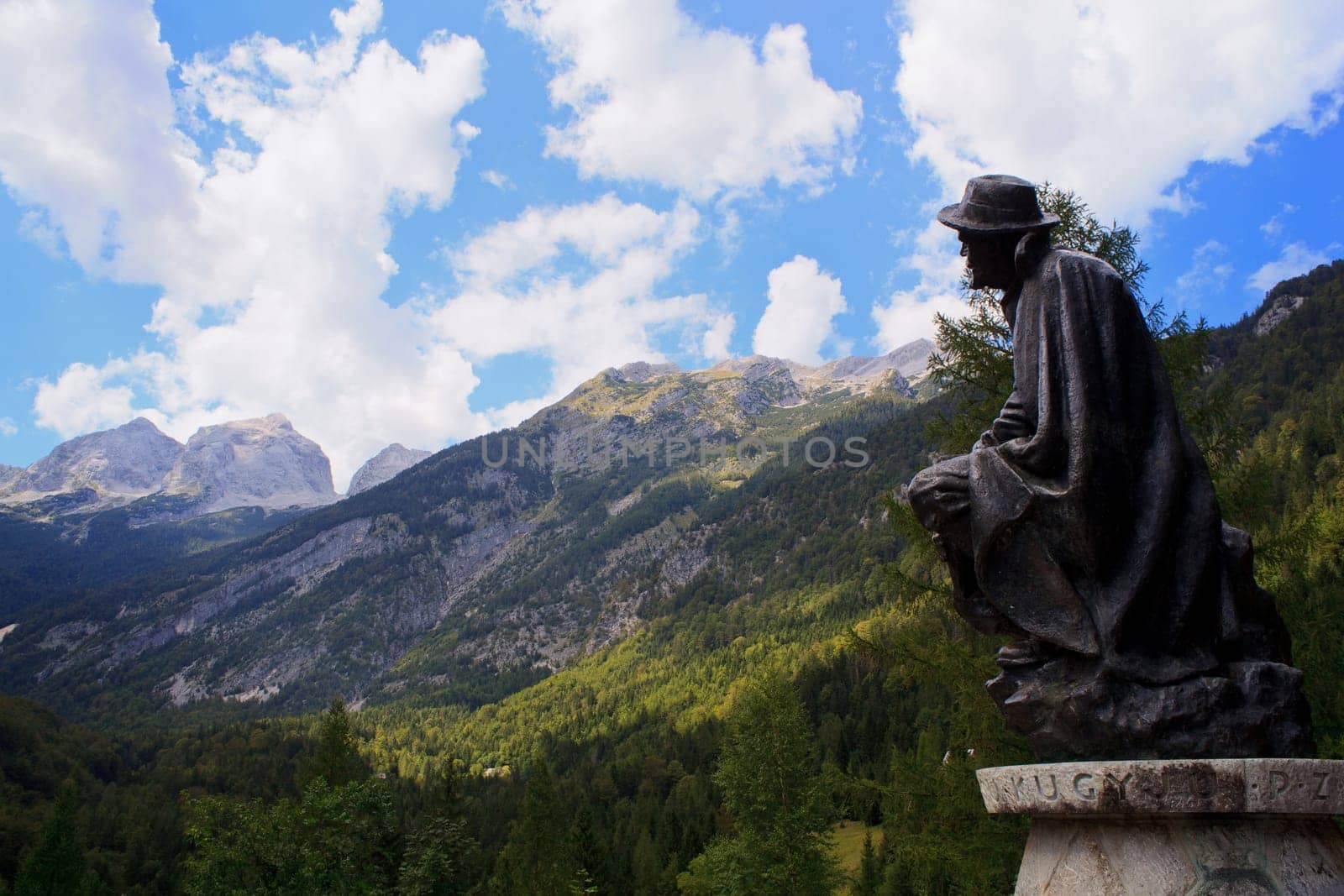 Statue of Julius Kugy, Julian Alps in the Slovenian countryside
