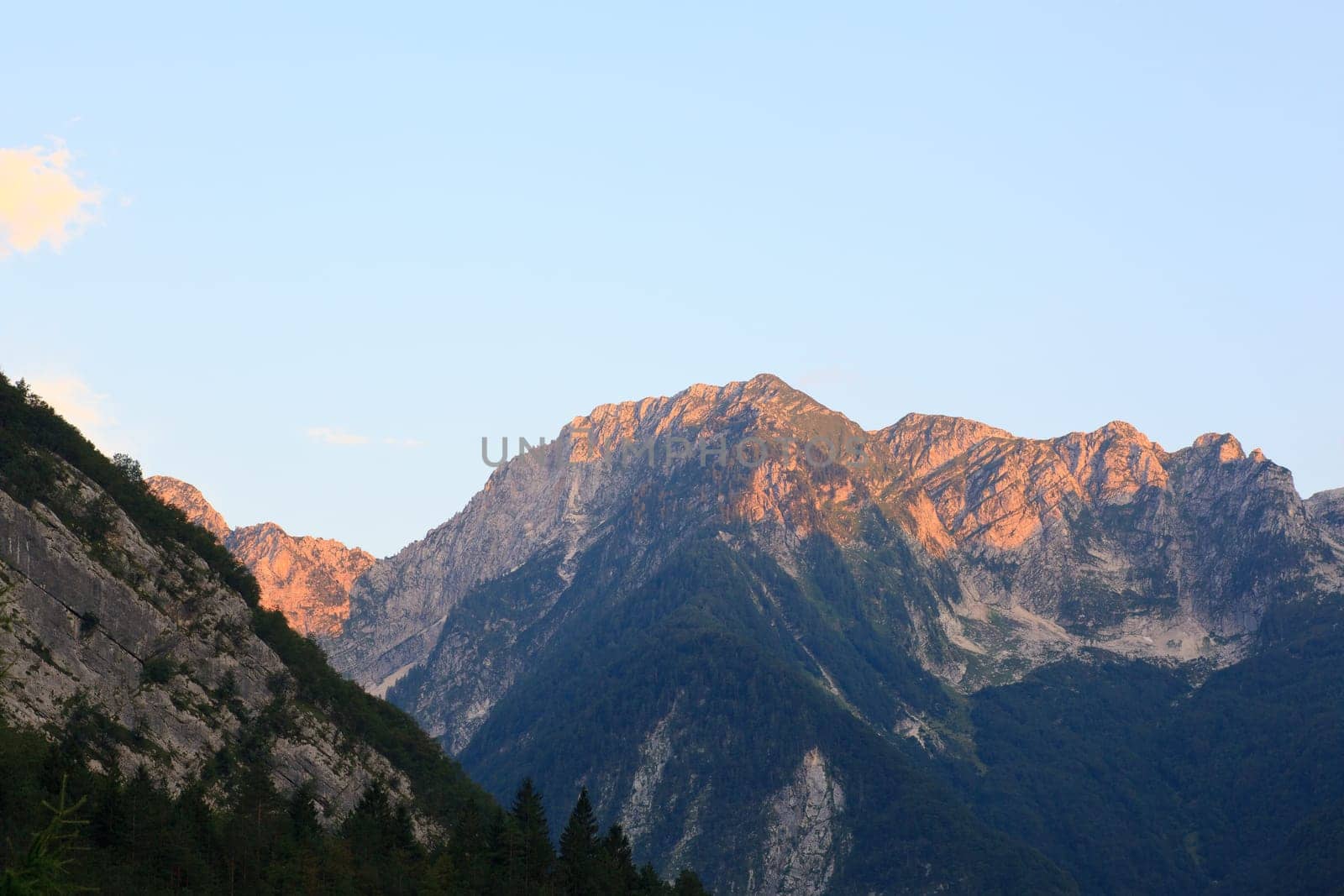 View of Julian Alps in the Slovenian countryside