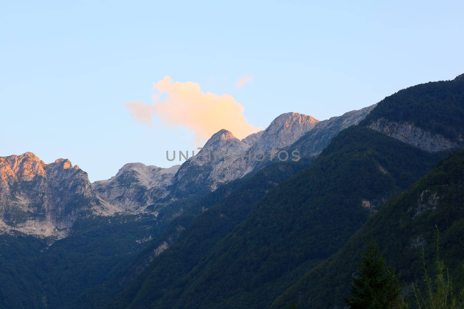 View of Julian Alps in the Slovenian countryside
