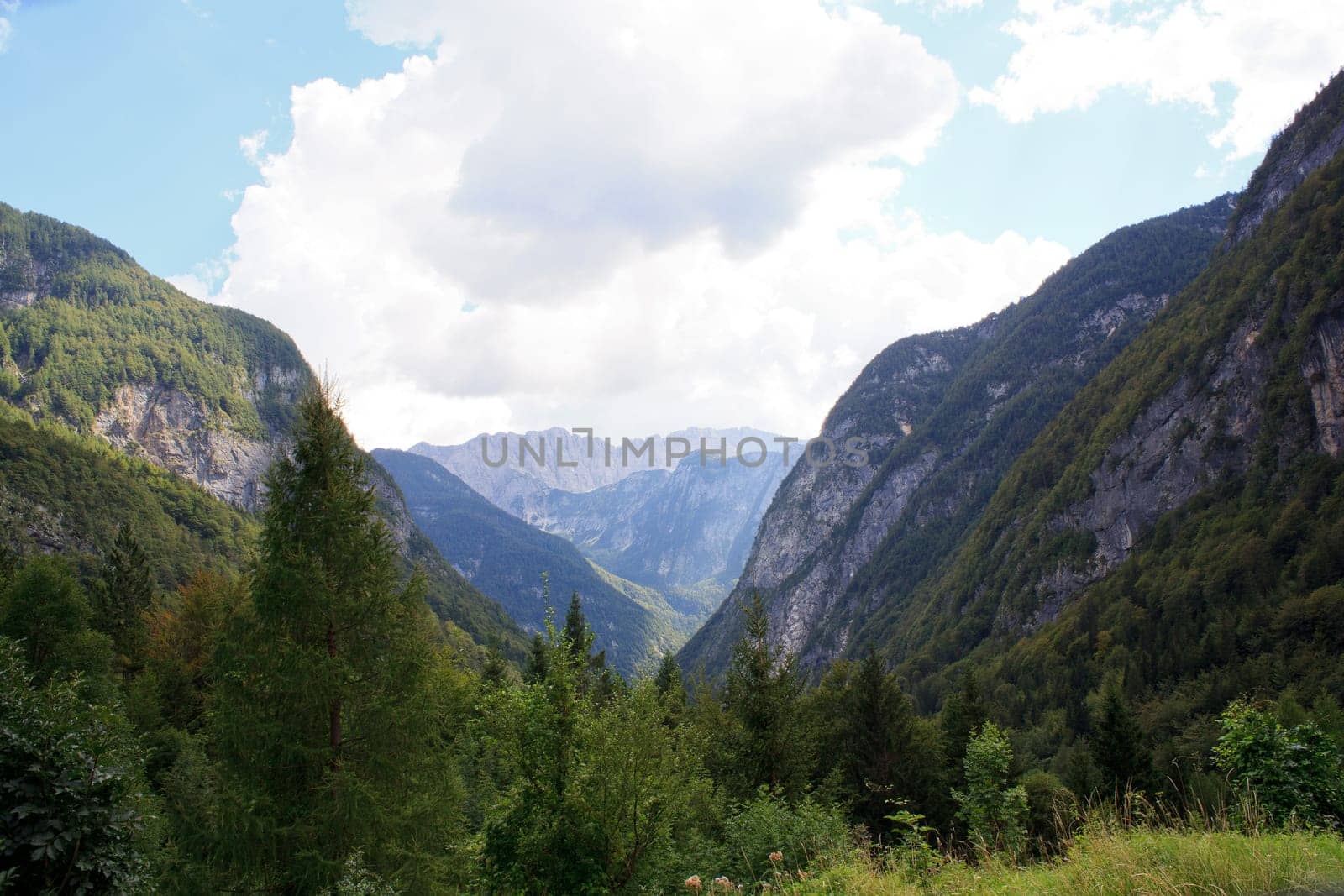 View of Julian Alps in the Slovenian countryside