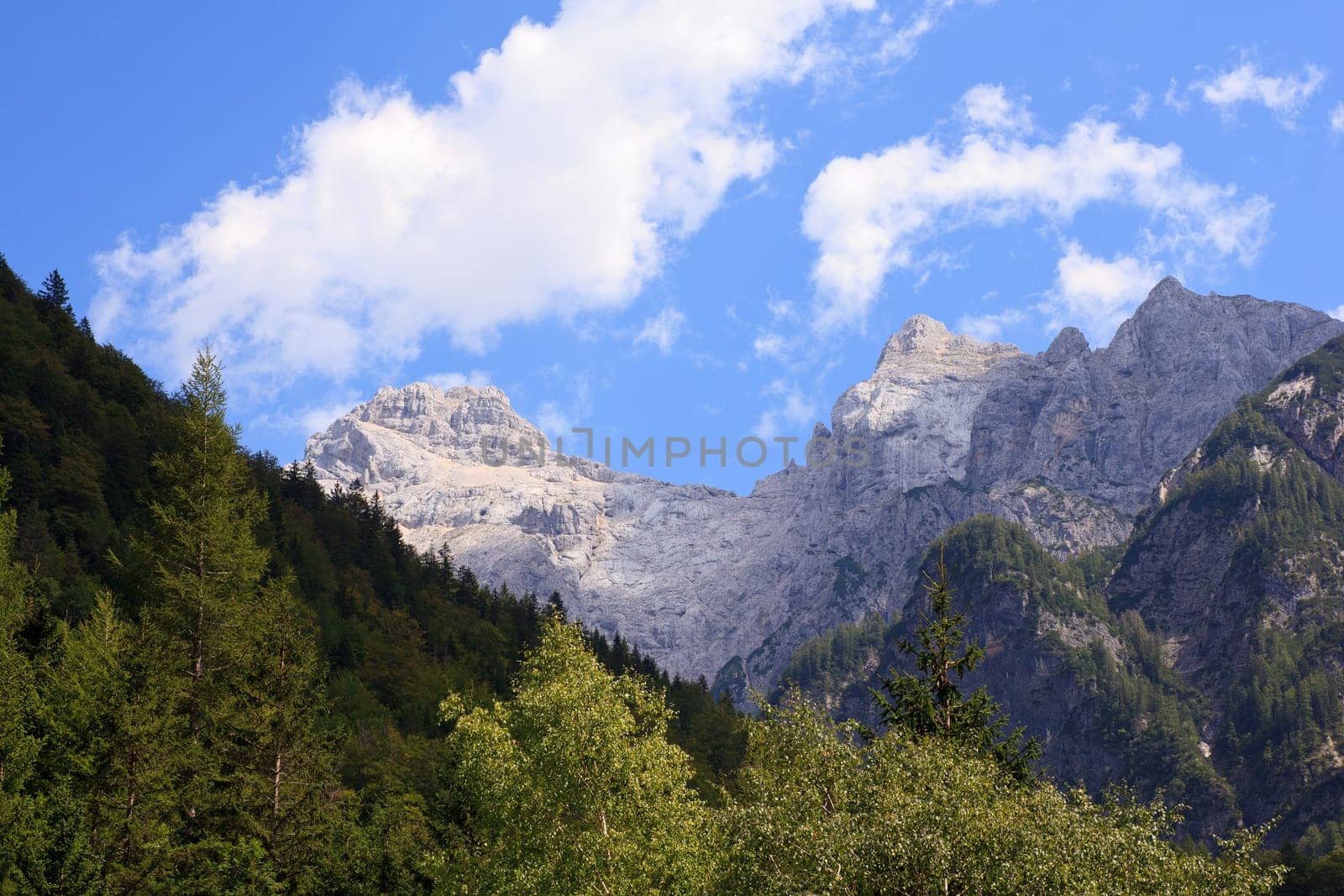 View of Julian Alps in the Slovenian countryside