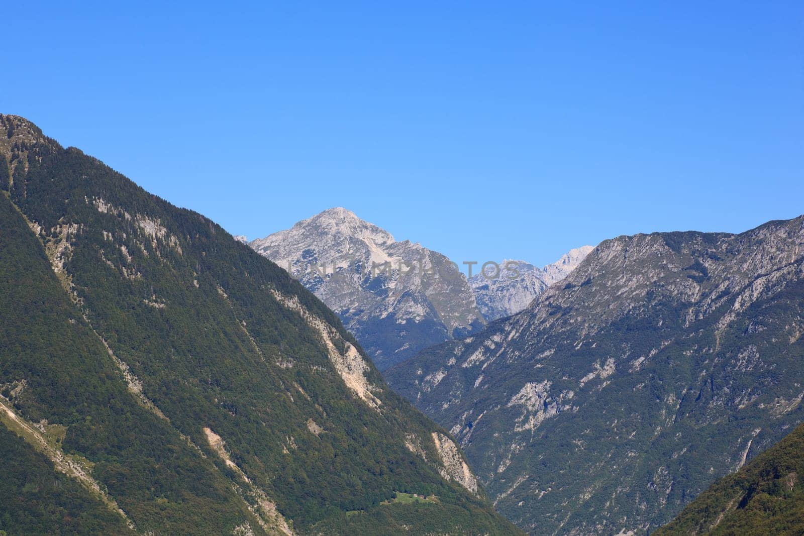 View of Julian Alps in the Slovenian countryside