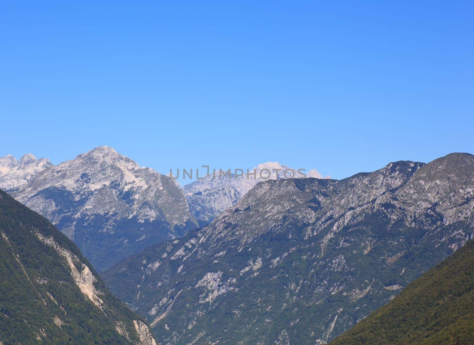 View of Julian Alps in the Slovenian countryside