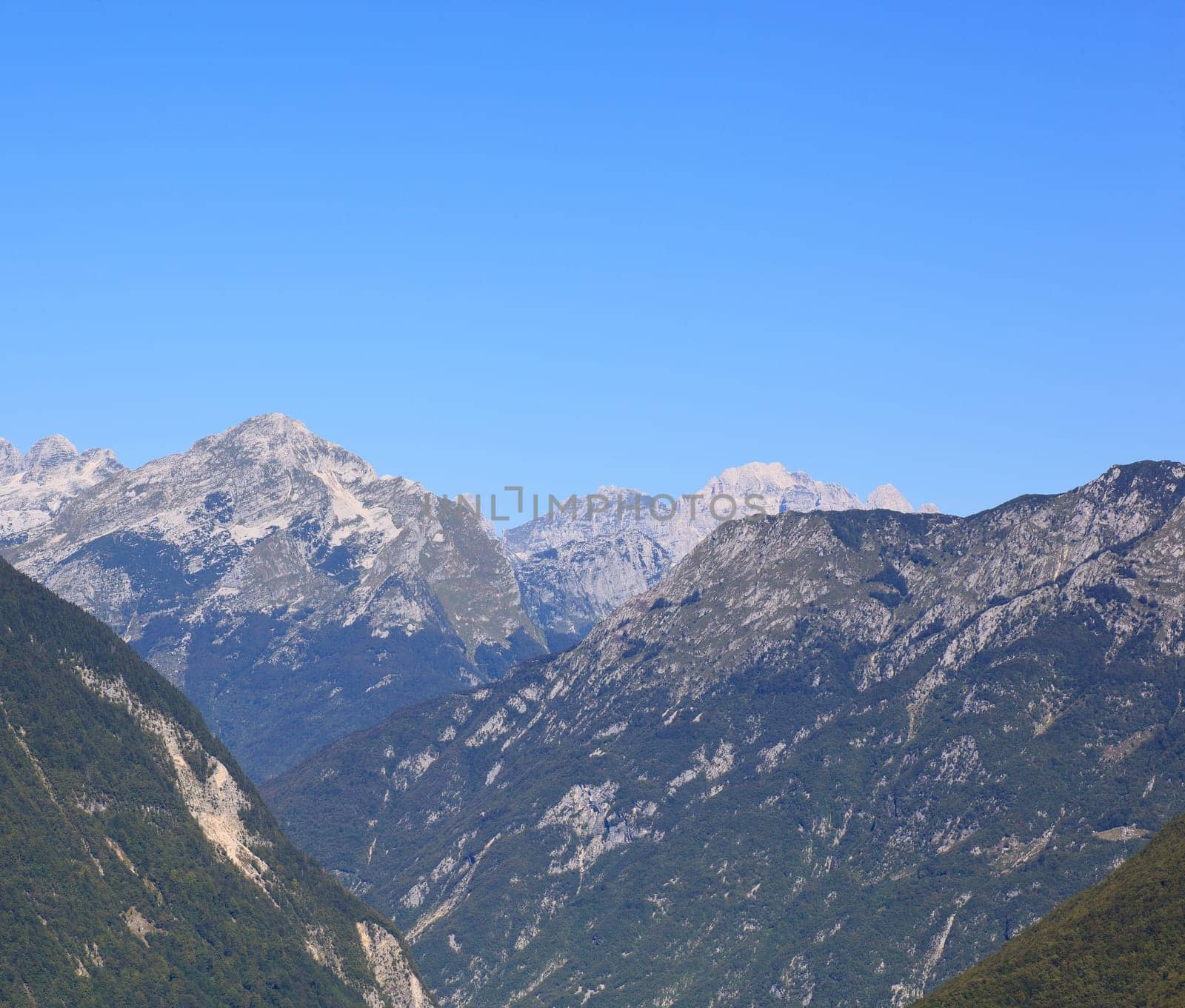 View of Julian Alps in the Slovenian countryside