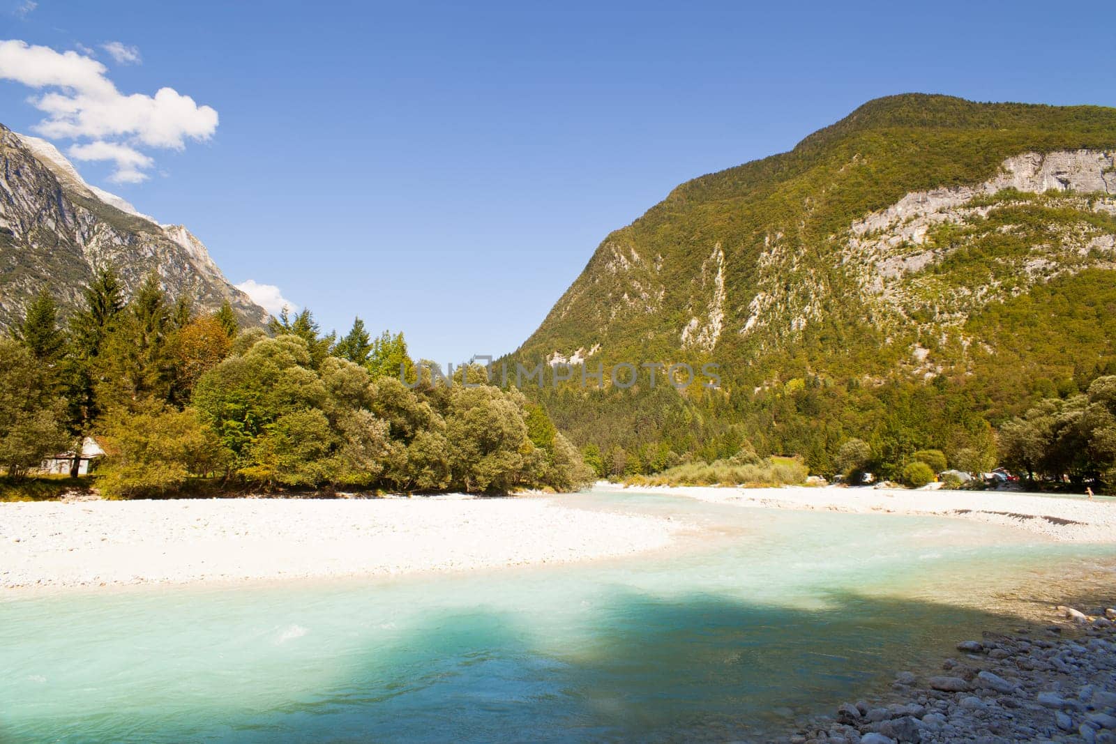 View of Slovenian Soca river in the summer