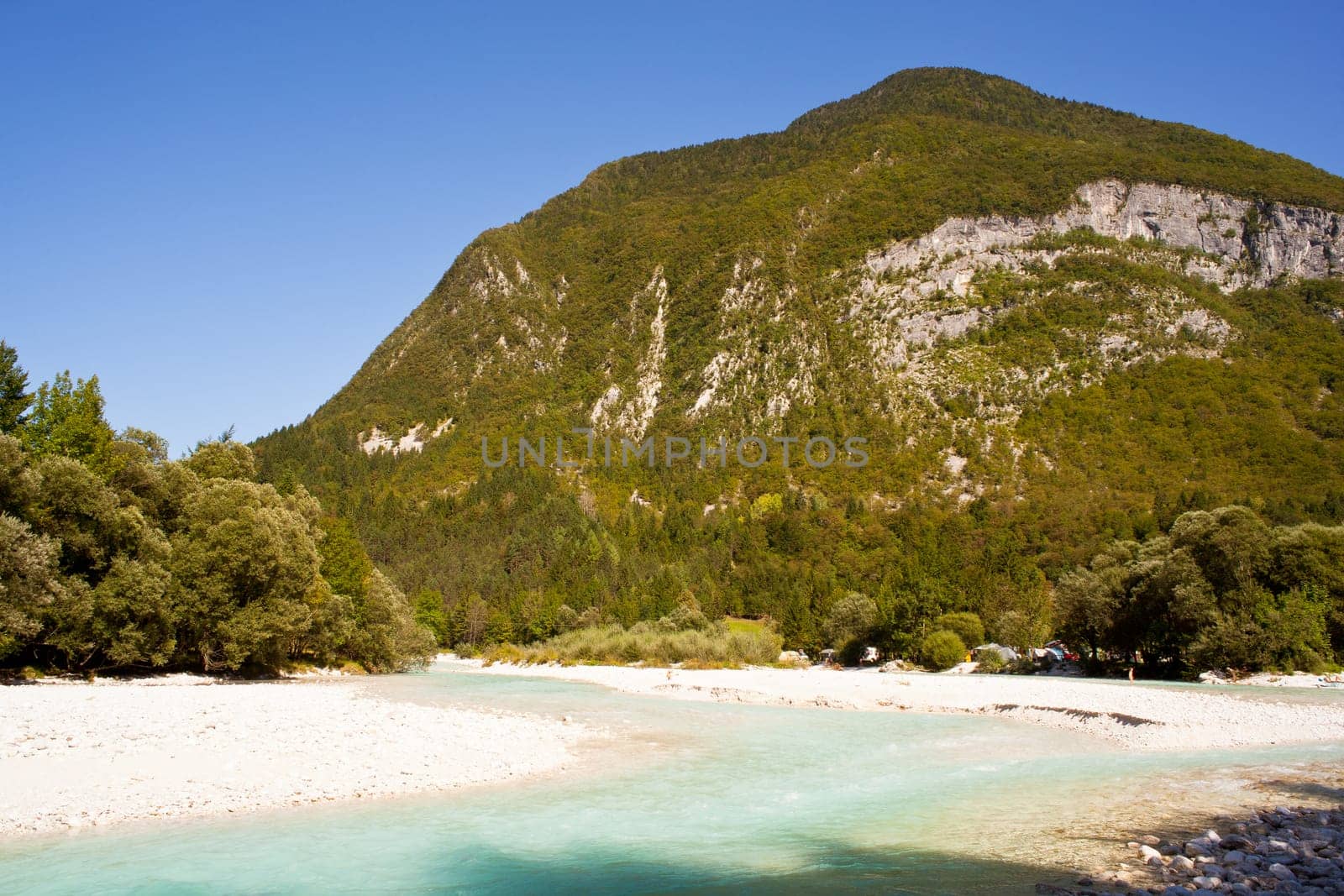 View of Slovenian Soca river in the summer